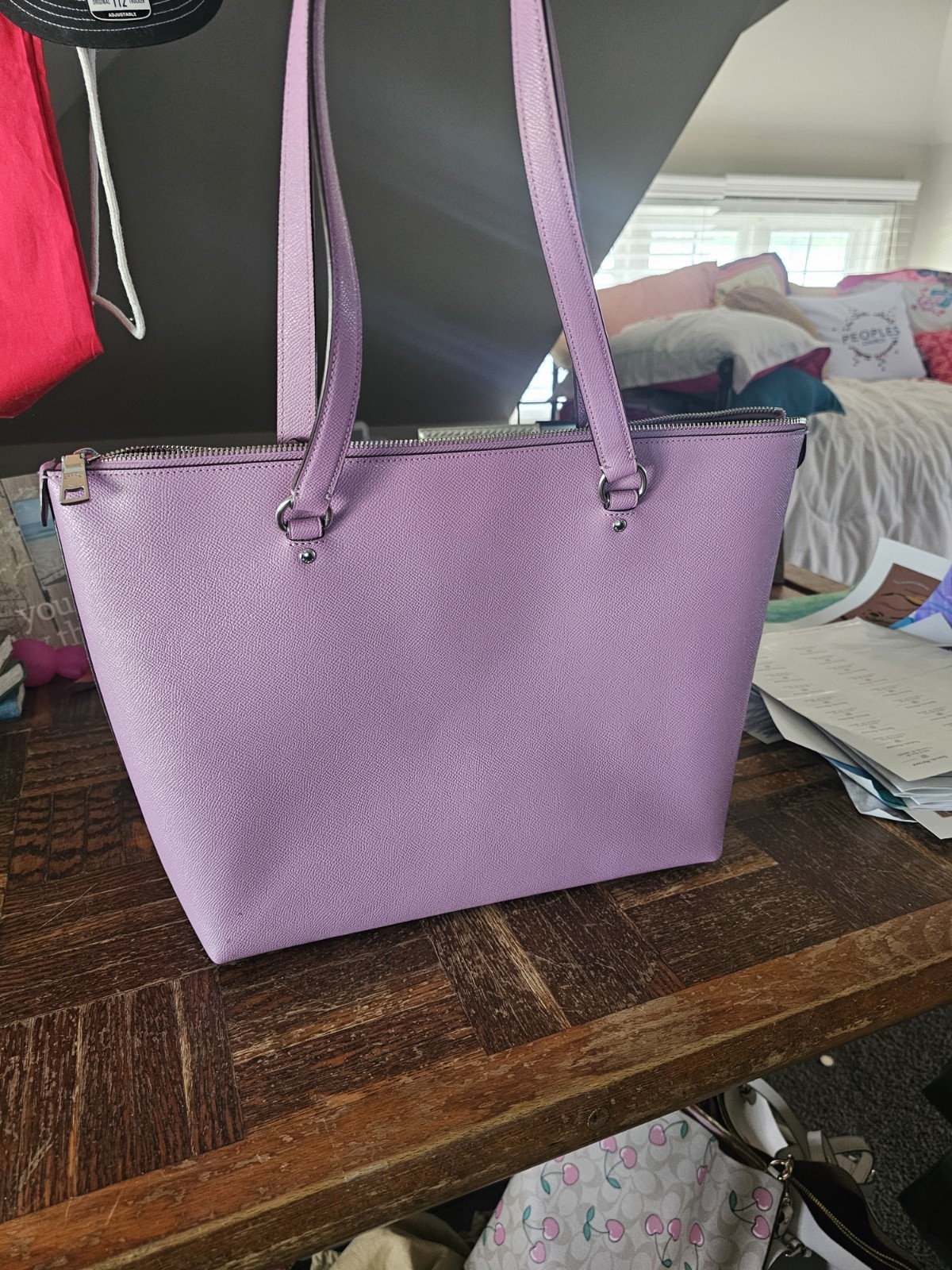 Coach Large Mollie Tote Crossgrain Purple /Silver Leather Shoulderbag