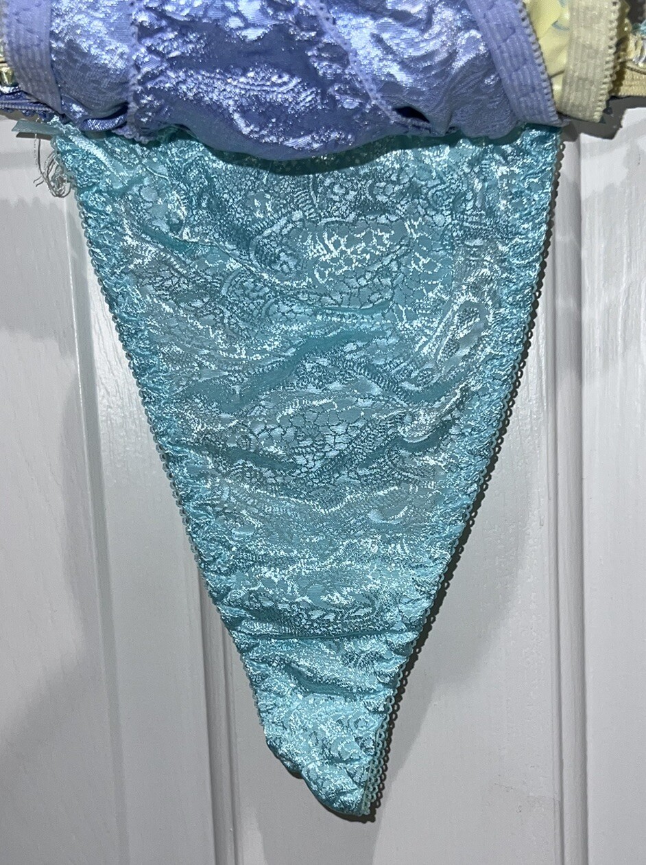 VTG Gilligan & O’Malley Satin Thongs 3 Pack M 6 Yellow Floral Purple Teal Sexy