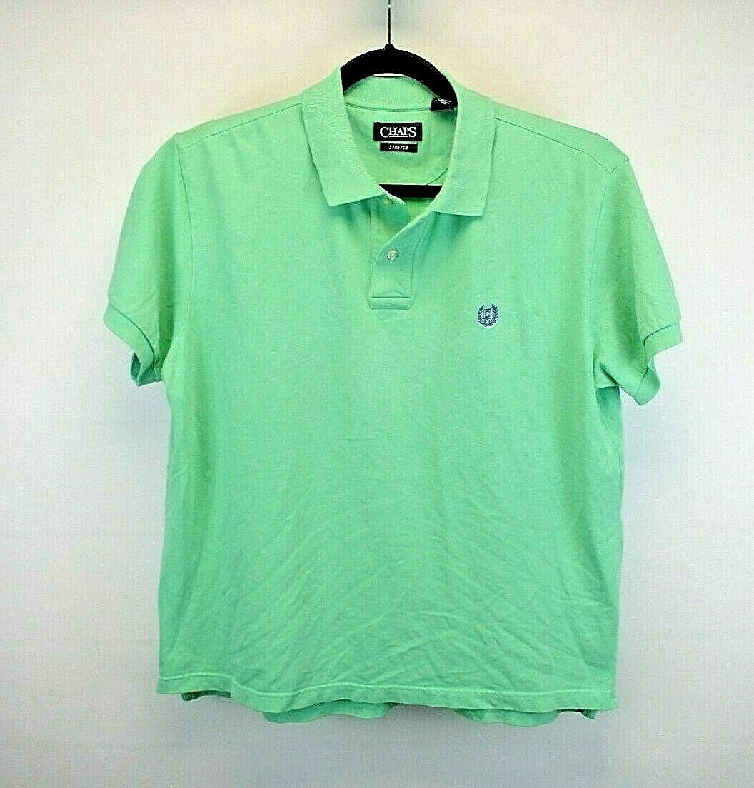 Chaps Polo Shirt Men’s Large Green with Logo Short Sleeve Stretch