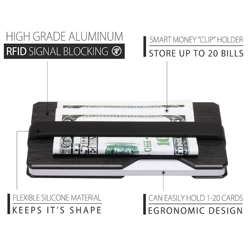 Roco Minimalist Aluminum Slim Wallet RFID Blocking Money Clip-Futuristic Design