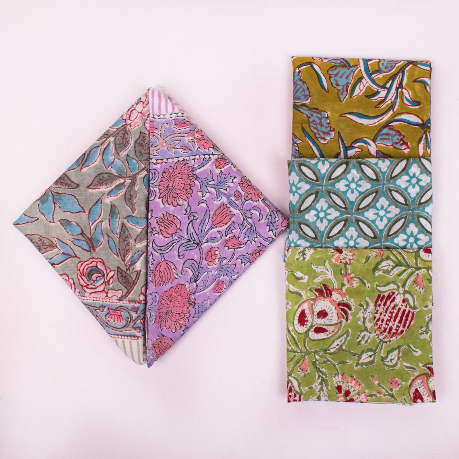 Set Of 5 Bohemian Style Cotton Multi-Color Handmade Square Scarf Cowgirl Bandana