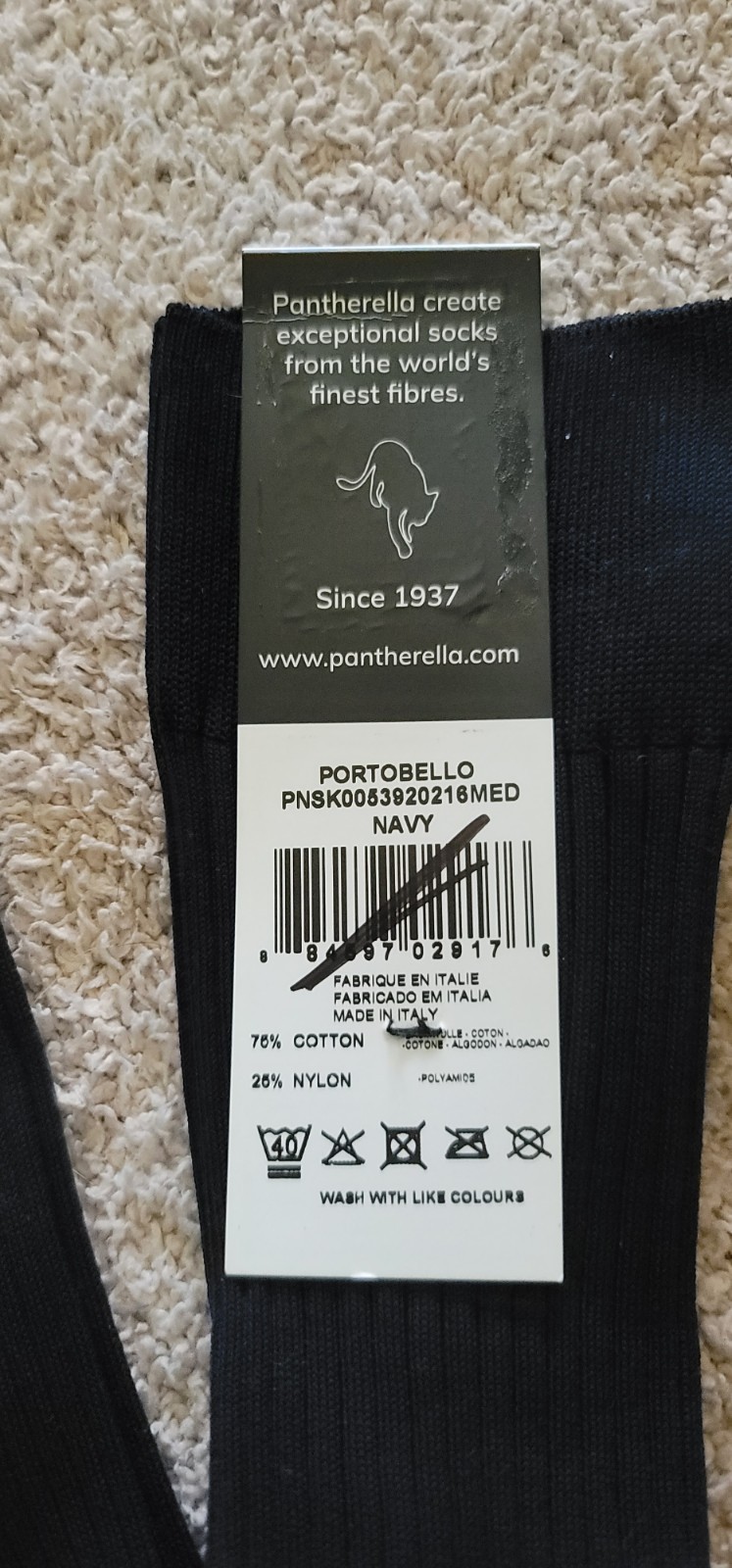 Pantherella PORTOBELLO Cotton-Blend Ribbed Dress Socks Navy/Ultramarine Sz Large