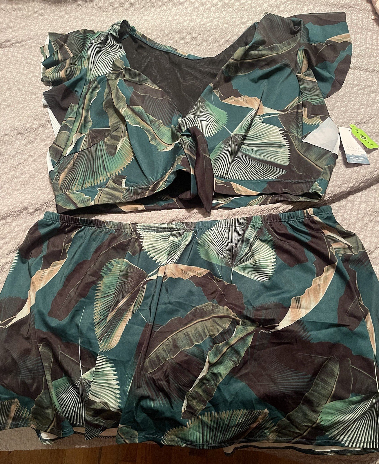 NWT Lane Bryant Size 26 Green/Black Tropical 2-Piece Bikini Set