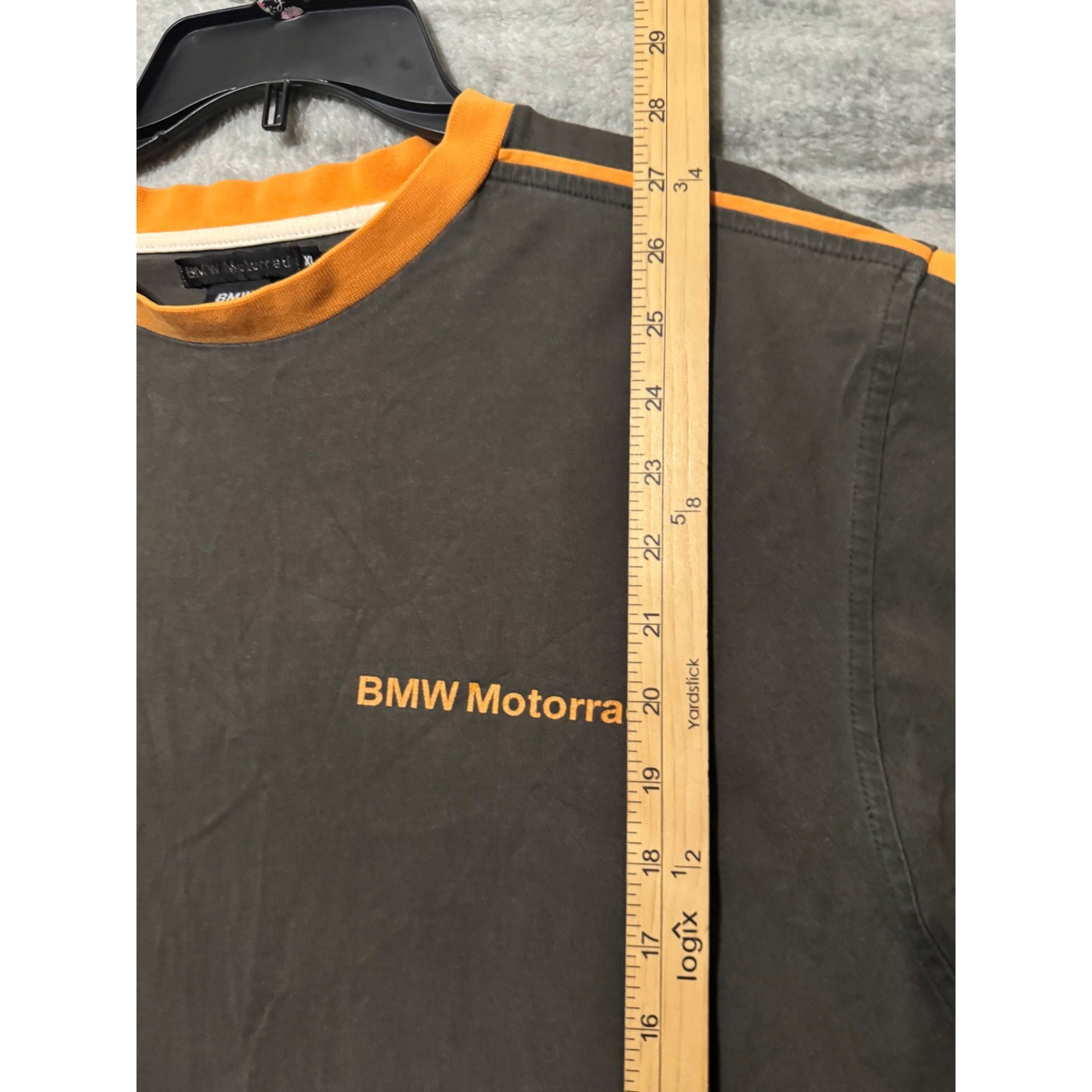 BMW Motorrad Mens XL T-Shirt Charcoal Grey Orange Racing Stripe Cotton Tee
