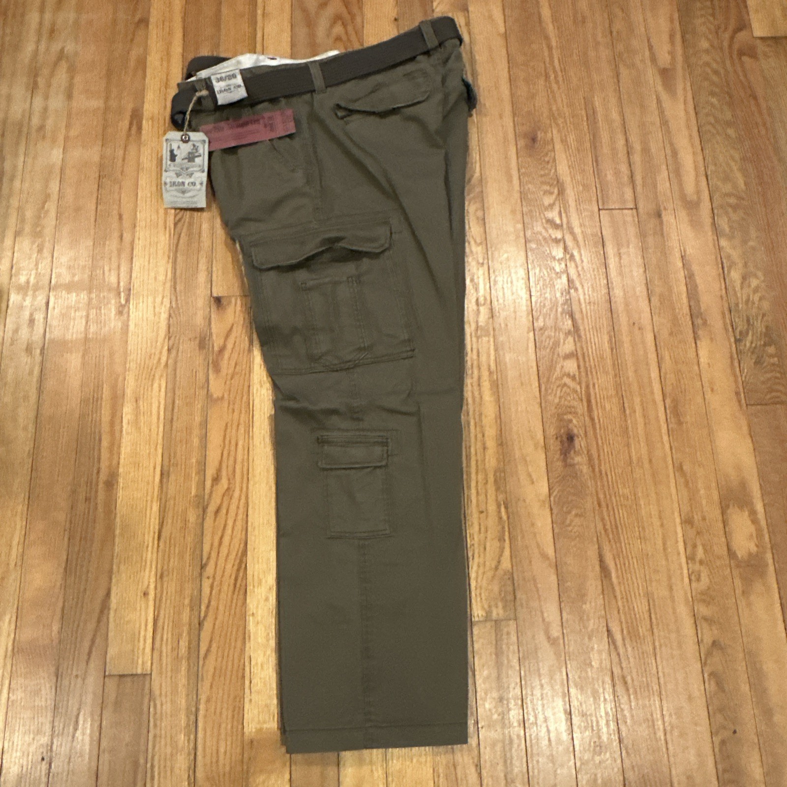 Iron Co Men’s Cargo Pants W/Belt Straight Leg Standard Fit 36×30 Olive Green NWT