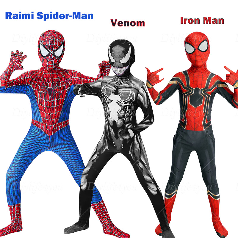 Kids SpiderMan Cosplay Costume Boys Tobey Maguire Outfit Jumpsuit Fancy Dress