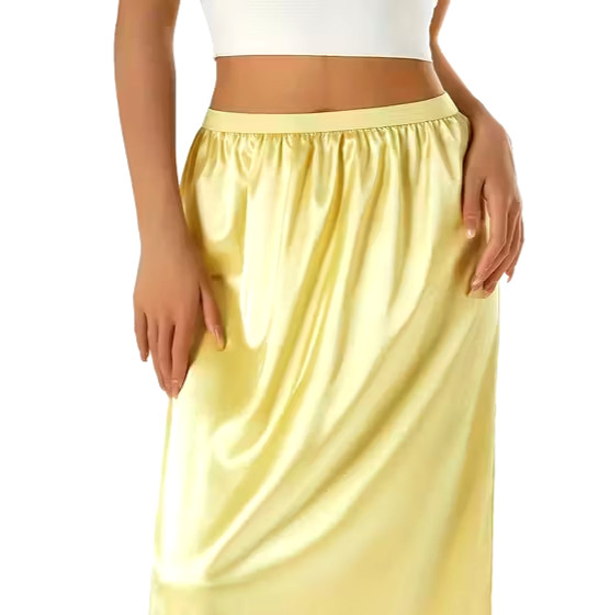 New Gorgeous Feminine Yellow Satin Lace Hem Long Half Slip Plus 2X NEW