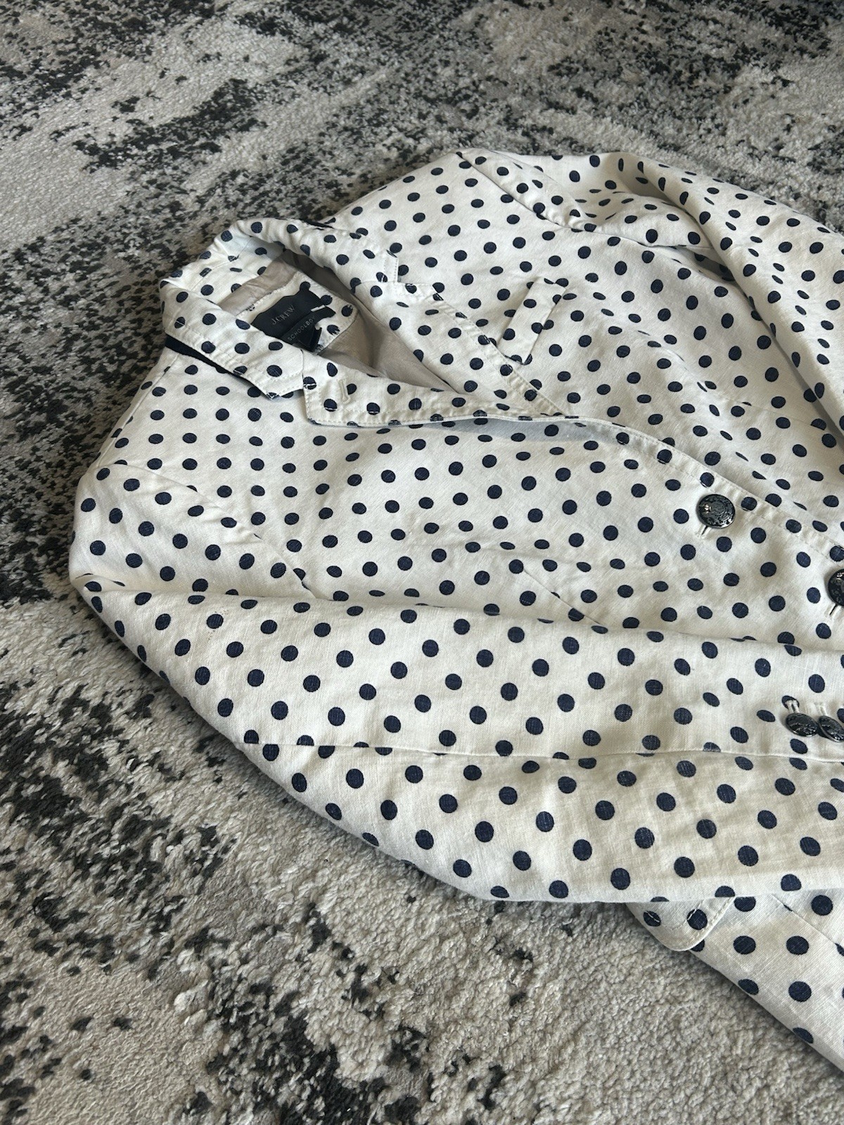J.CREW Women’s White/Blue Polka Dot Notch Lapel Cotton Lined Blazer 2