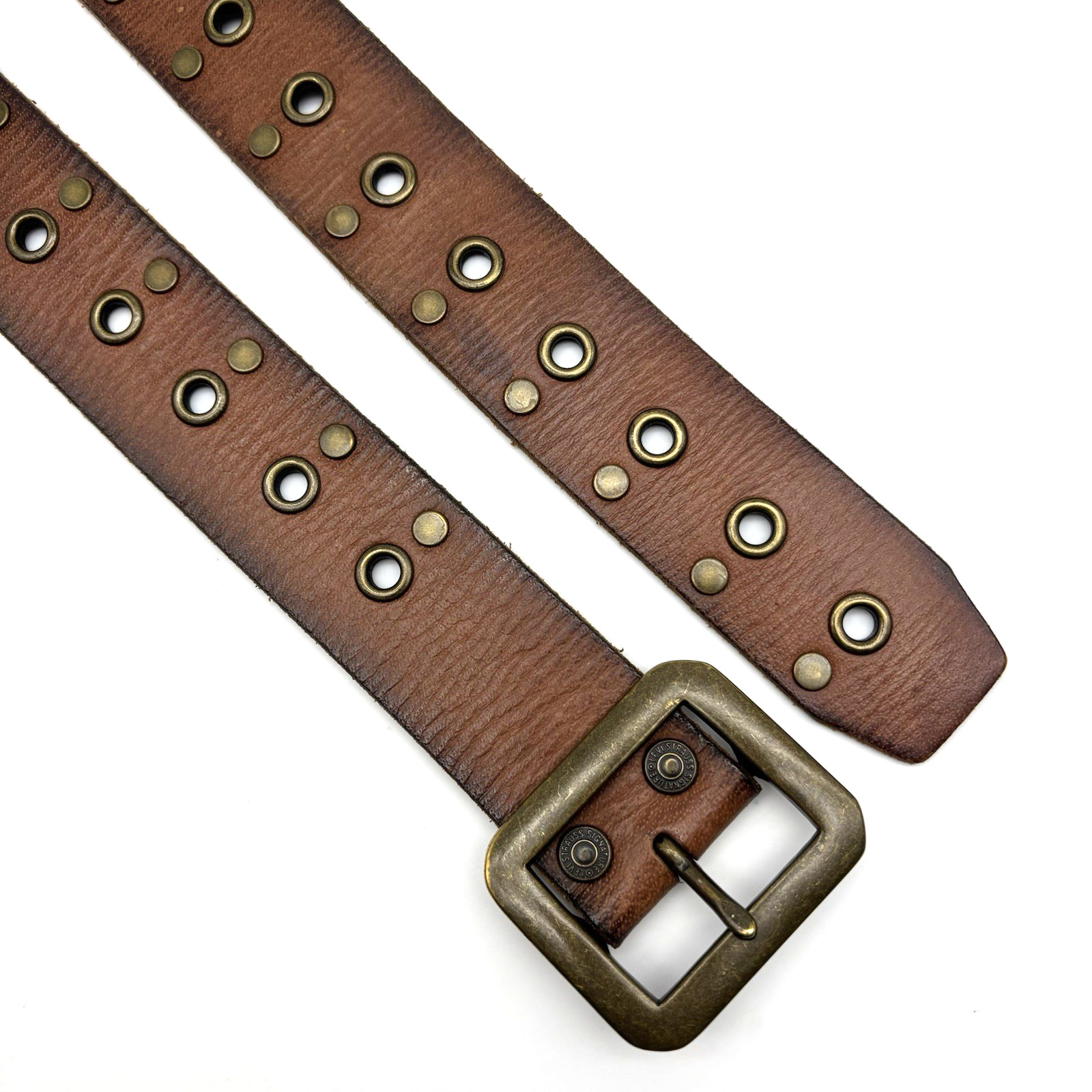 Vintage Y2K Levi’s 1582 Brown Antiqued Leather Studded Grommet Western Belt 34