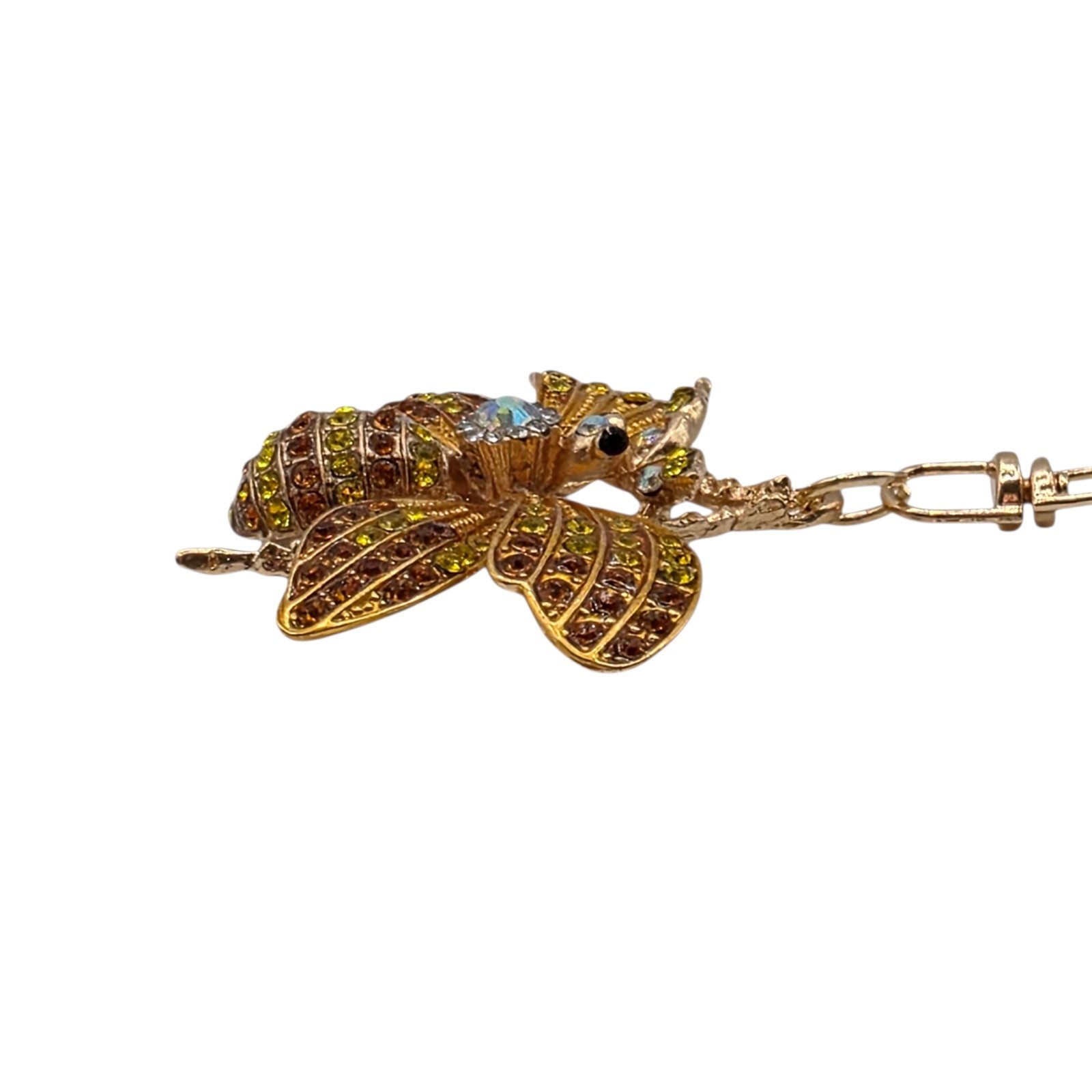 Rhinestone Bee Key Chain Keyring Bag Charm Gold Tone Yellow Metal Animal Women