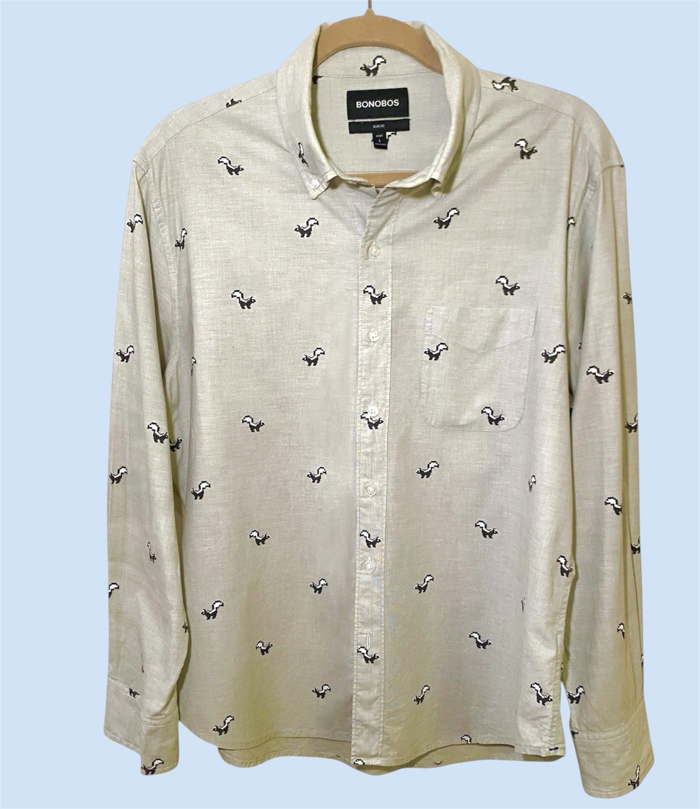 Bonobos Shirt Skunk Print Mens size Large Slim Fit Short Long Sleeve Button Down