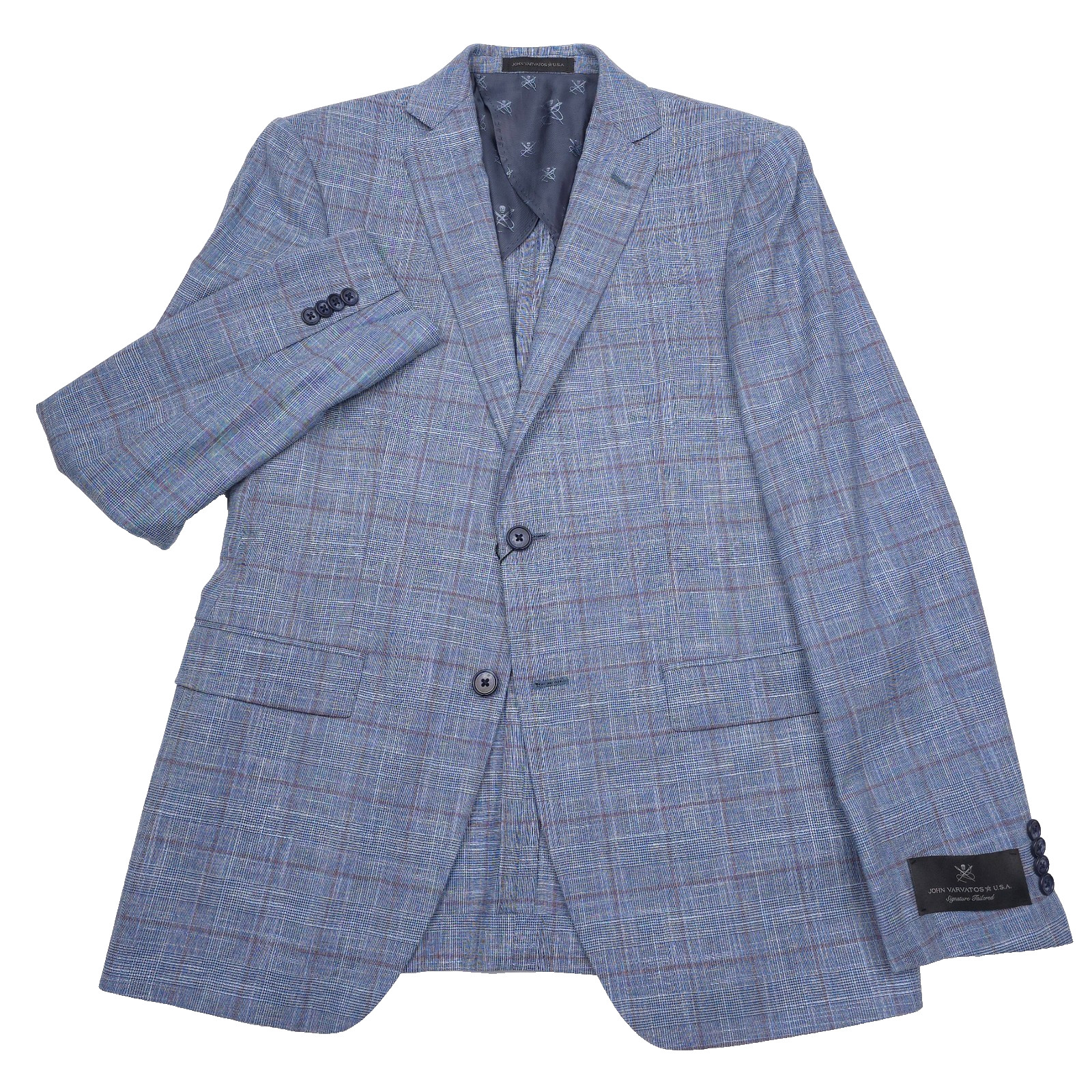 John Varvatos Bond-JF Sport Coat Mens 46R Slim Light Blue Plaid Blazer Jacket