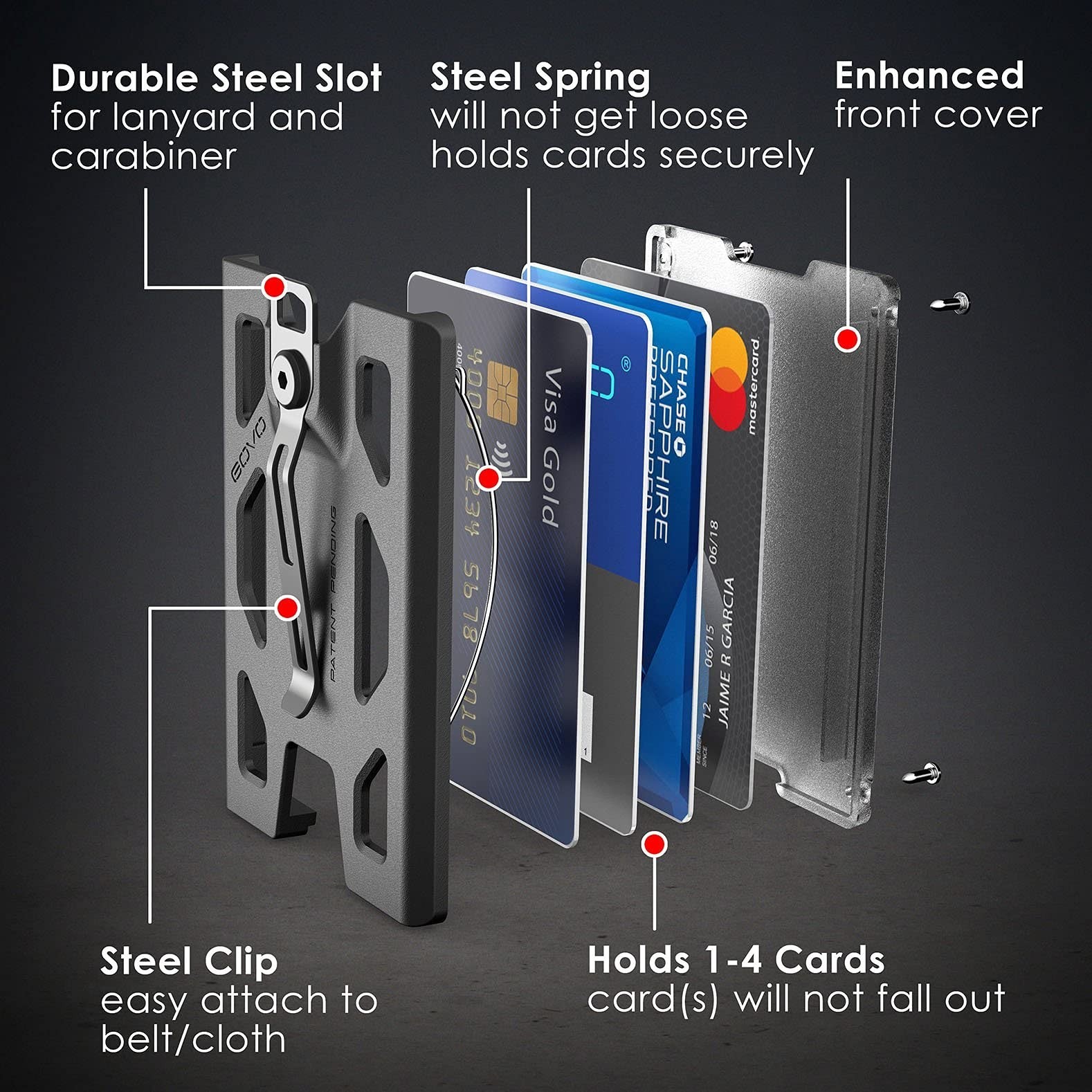 Durable Polycarbonate Badge Holder Wallet with Metal Clip – 4 Card Slots, Black