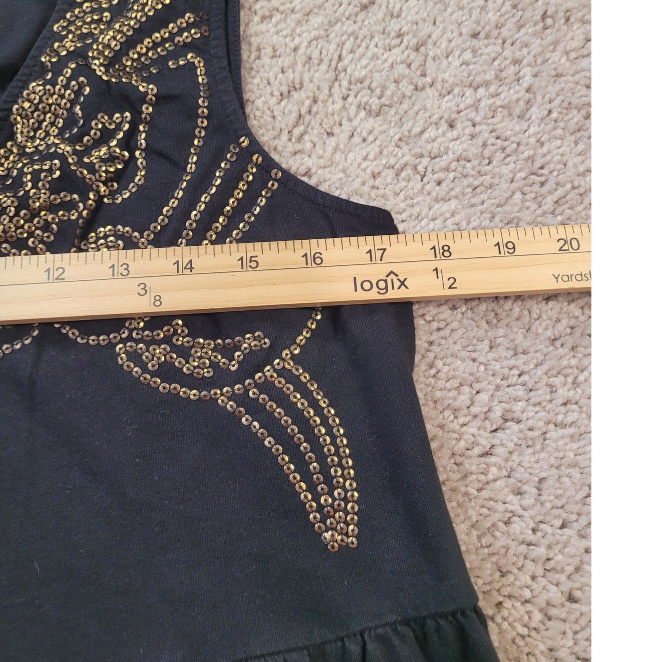 Victoria’s Secret Y2K Black Gold Embellished Blouse Deep V Babydoll Rocker M