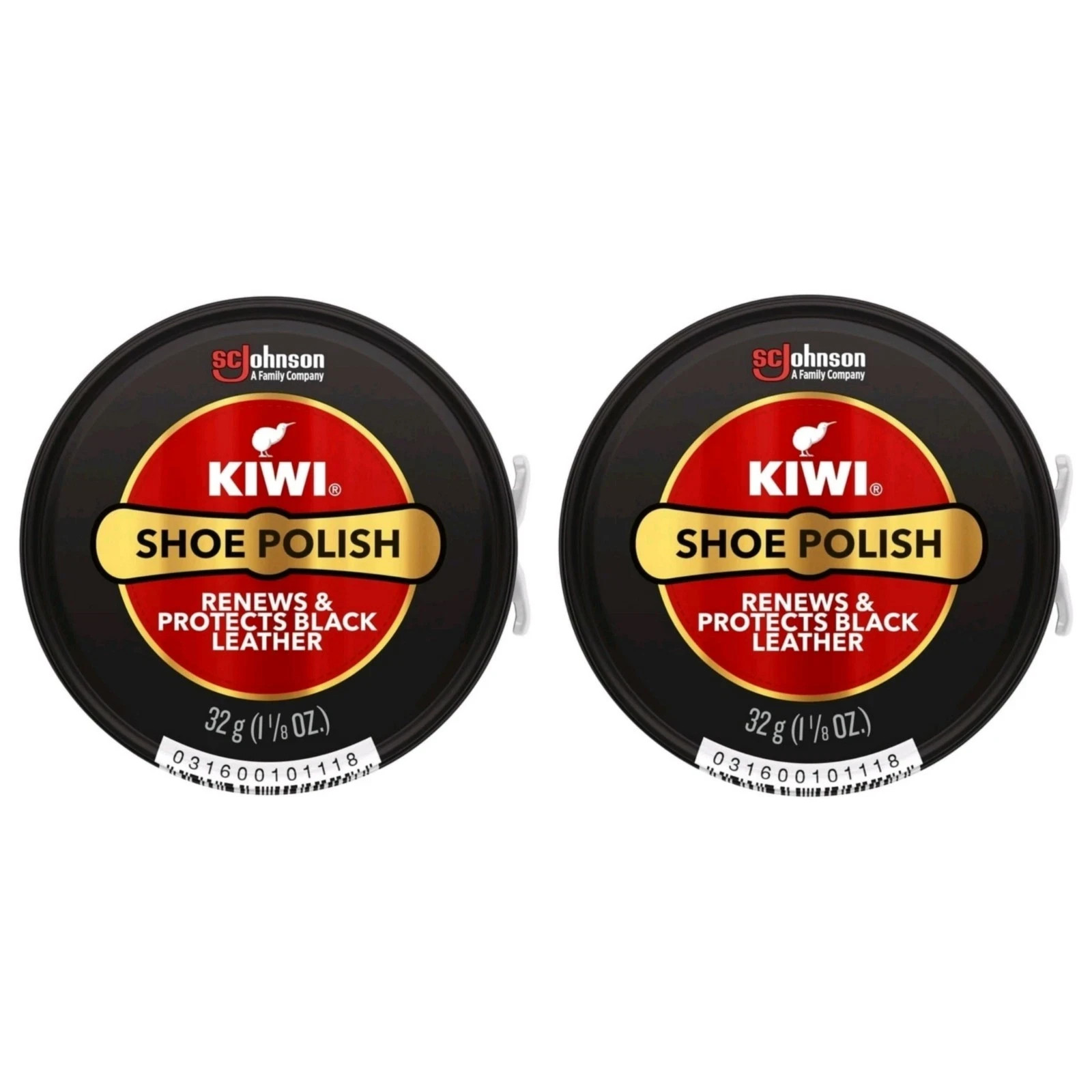 Kiwi Black Shoe Polish Leather Care 2 Tins 32g 1.13oz Shines Renews & Protects