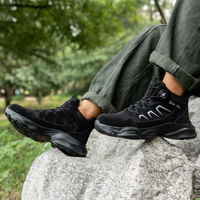 Men Safety Toe Work Shoes Rotating Buckle Breathable Non-Slip Steel Toe Sneakers