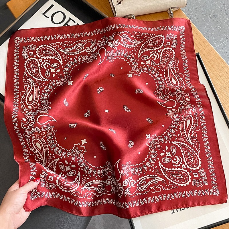 100% Mulberry Silk 21″ Square Scarf Women Neckerchief Wrap Bandana Red Paisley