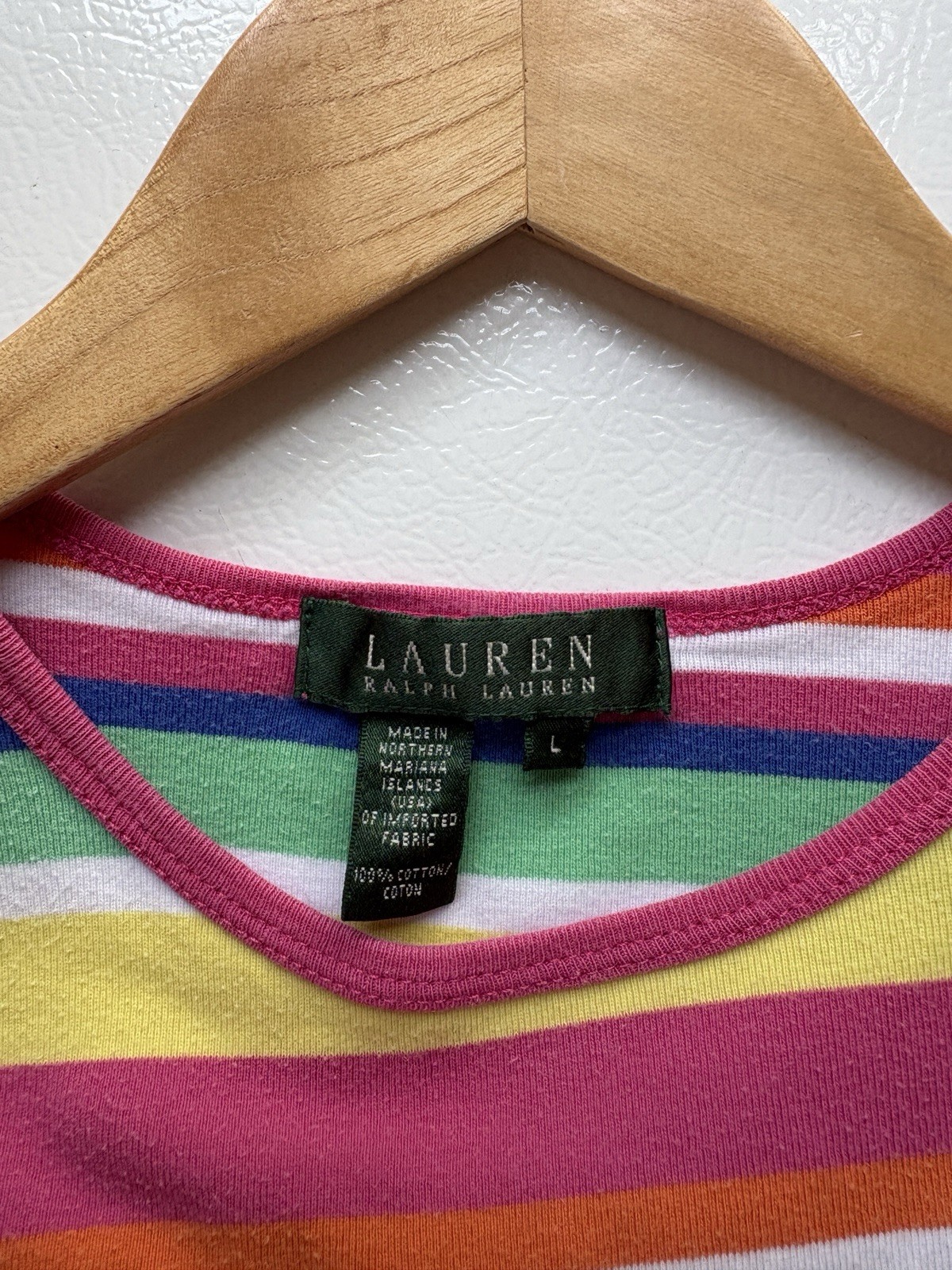 Lauren Ralph Lauren 90s Preppy Multicolor Striped Cotton Crewneck Tee Size L