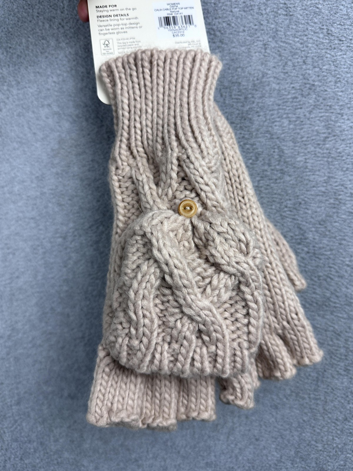 Calia Cable Pop Top Mittens Womens One Size Beige Convertible OSFM NWT