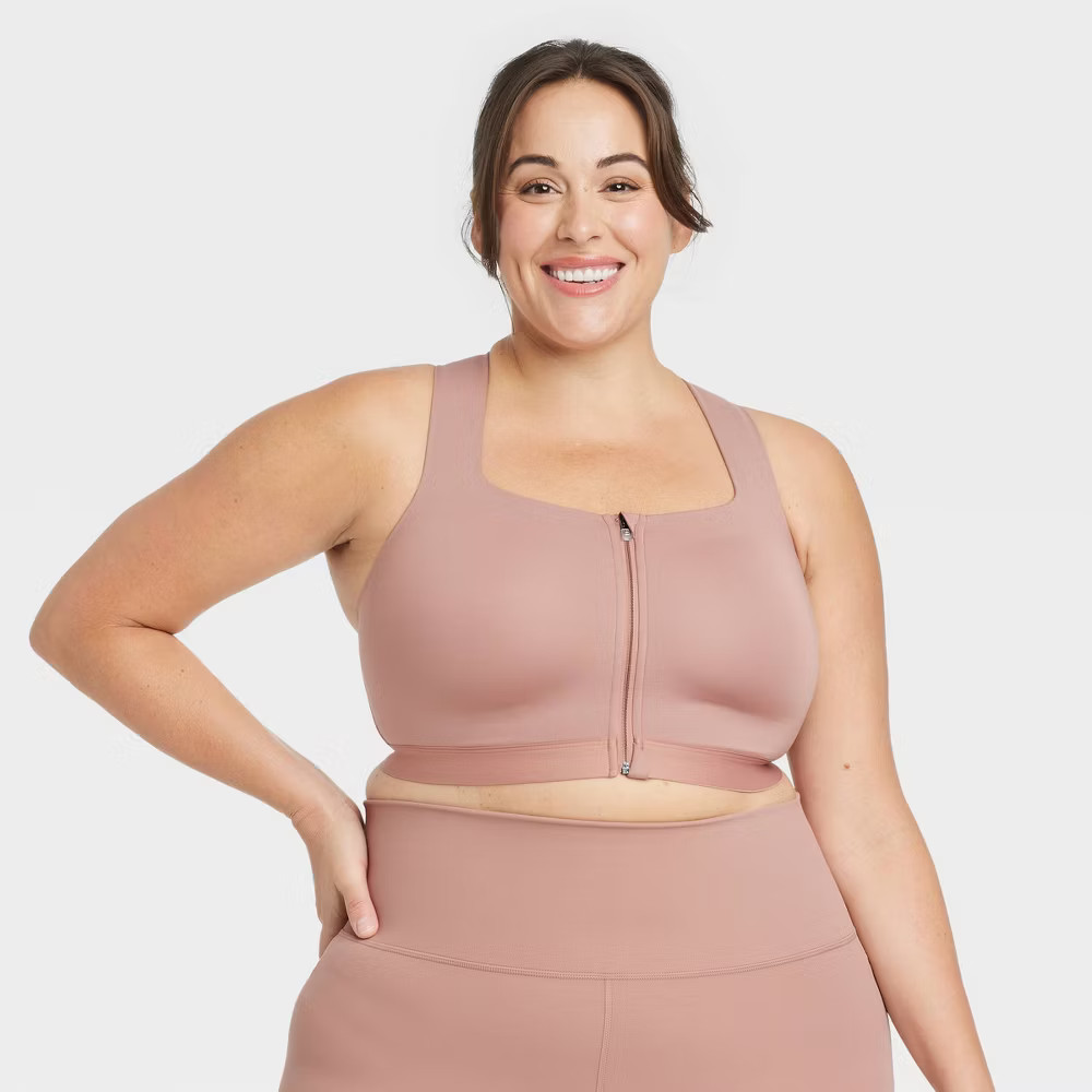 All In Motion Sports Bra Keyhole Women’s Sculpt High Support Zip-Front Bra