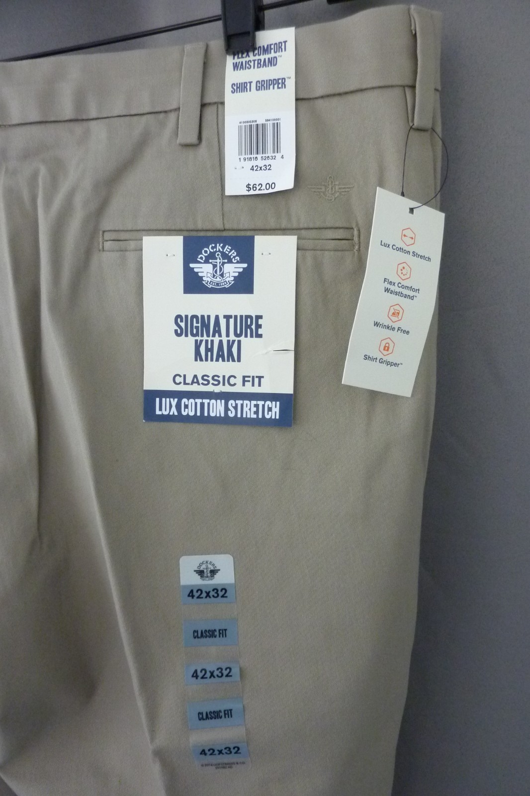 Dockers Men’s Comfort Khaki Flex Comfort Pants Relaxed Flat Front 42 x 32
