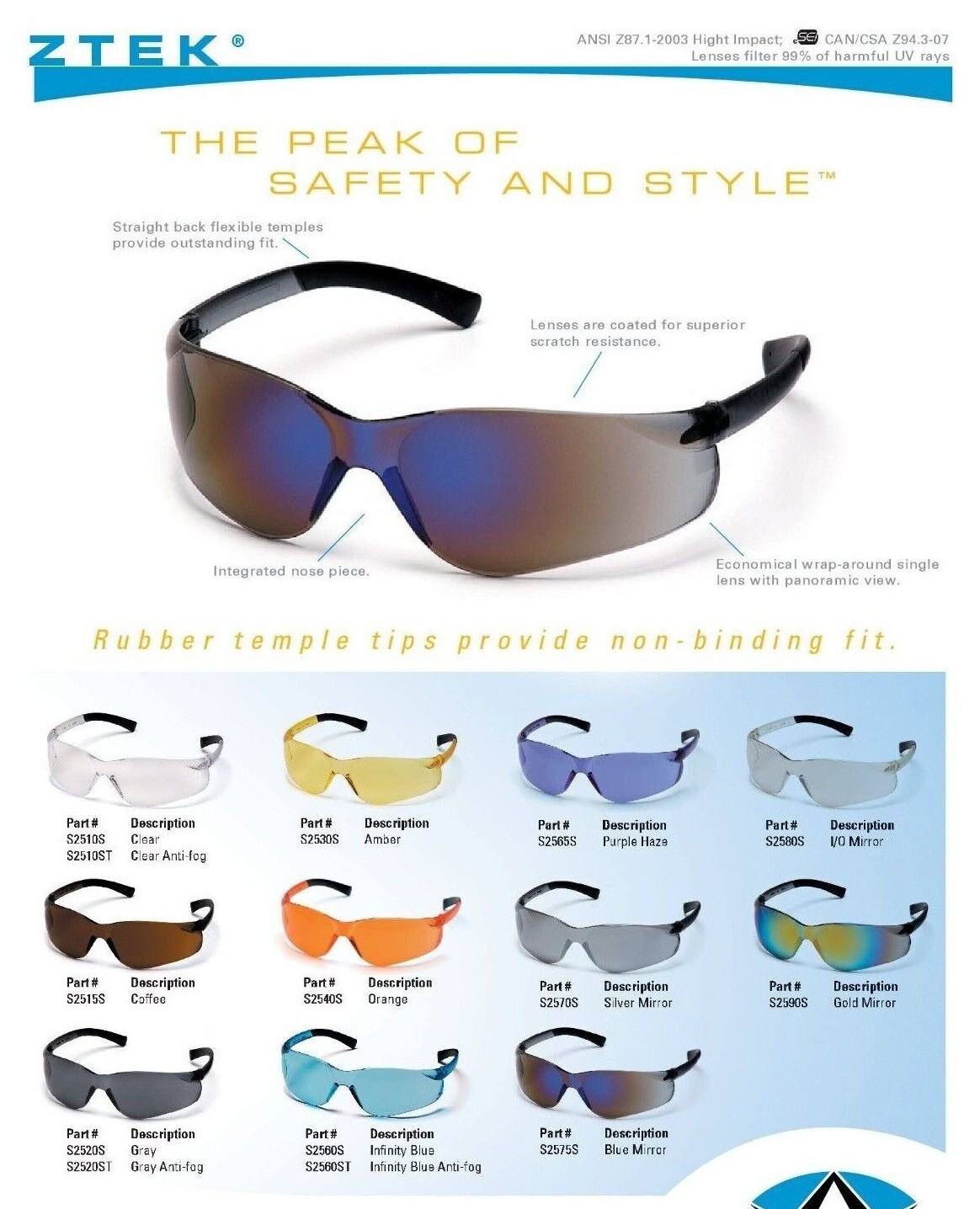 ZTEK ANSI UV Z87+ Work Eyewear Lightweight Sunglasses Protective Safety Glasses