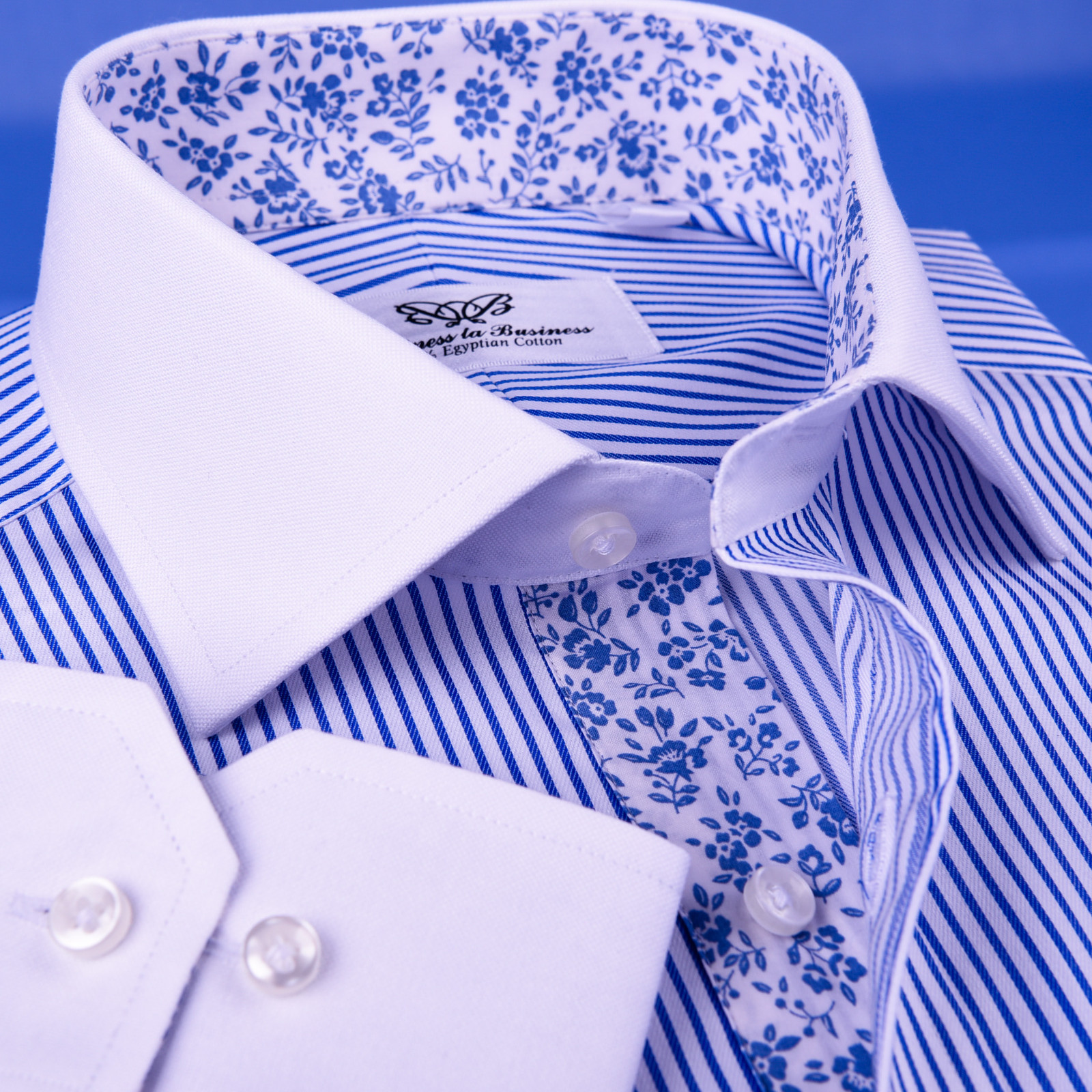 Bright Blue Striped Winchest Contrast Dress Shirt Standard Single Cuff Smart