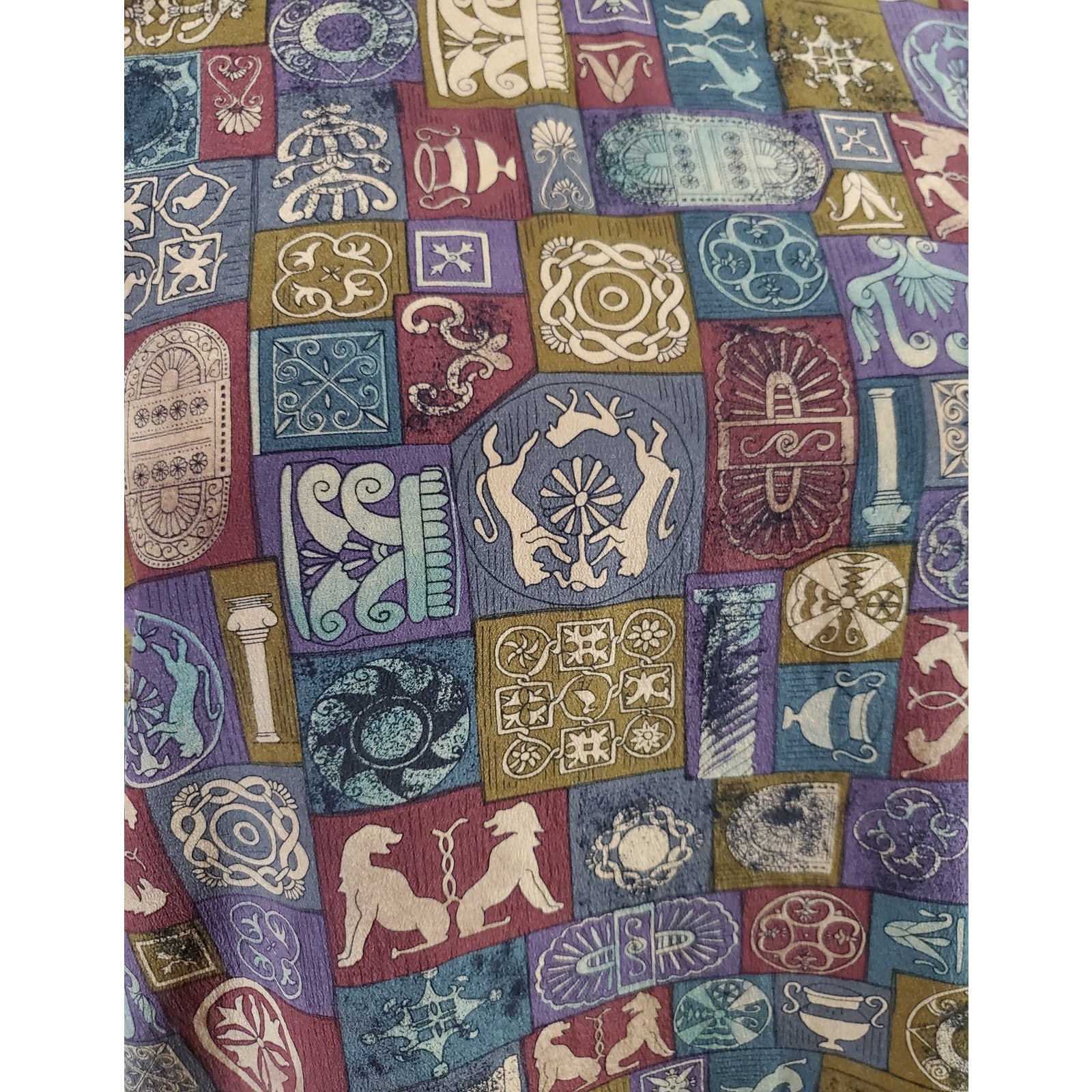 Silks VTG 80s 90s Egyptian Hieroglyph Long Sleeve Mock Blouse Womens Size M Top