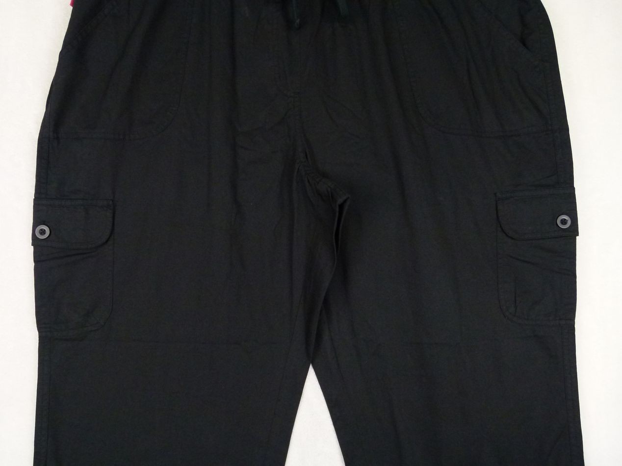 Woman Within Women’s 28W 48×30 Black Solid Cargo Cotton Capri Pants Drawstring