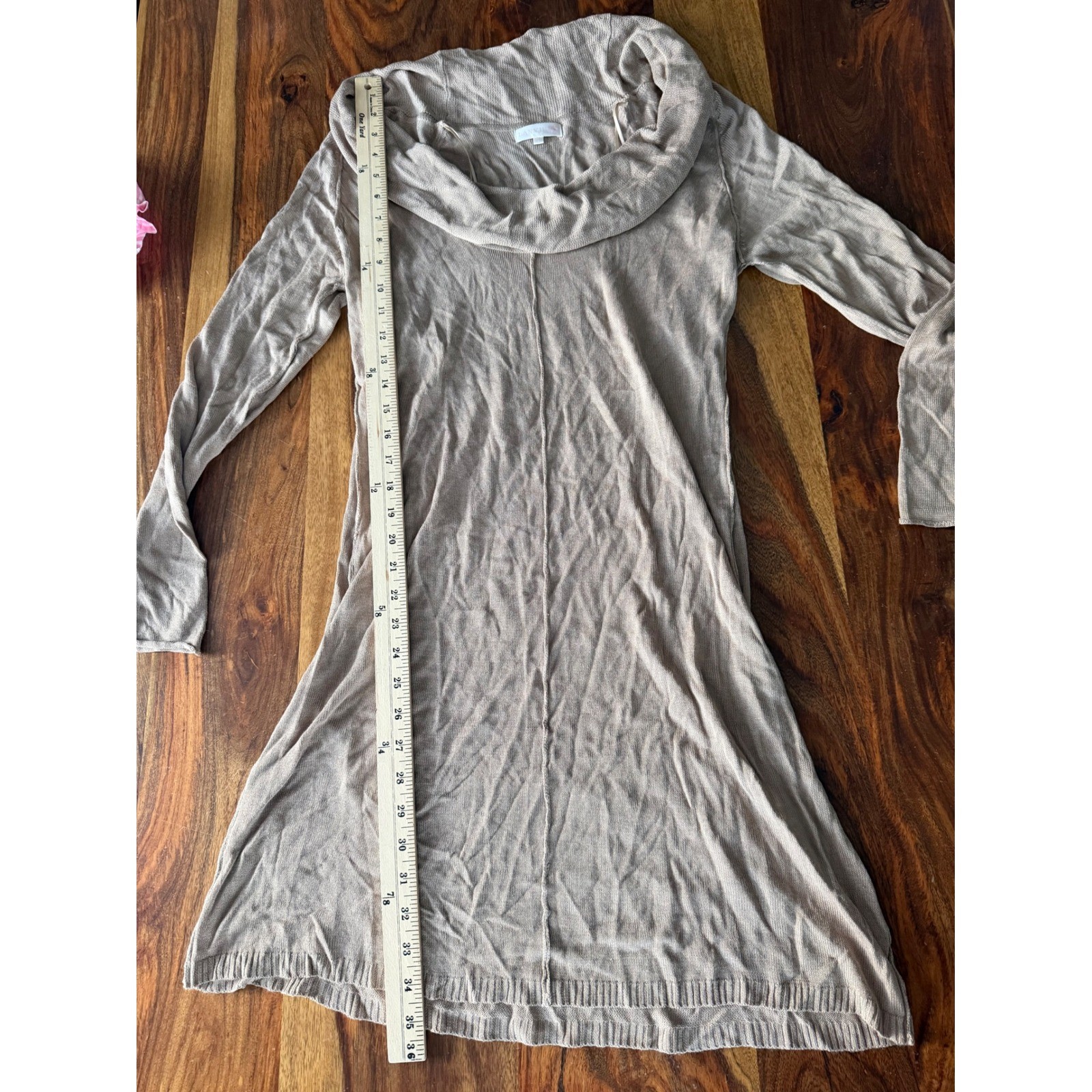 Lanvies Womens Taupe Cowl Neck Long Sleeve Viscose Knit Sweater Dress Tunic L
