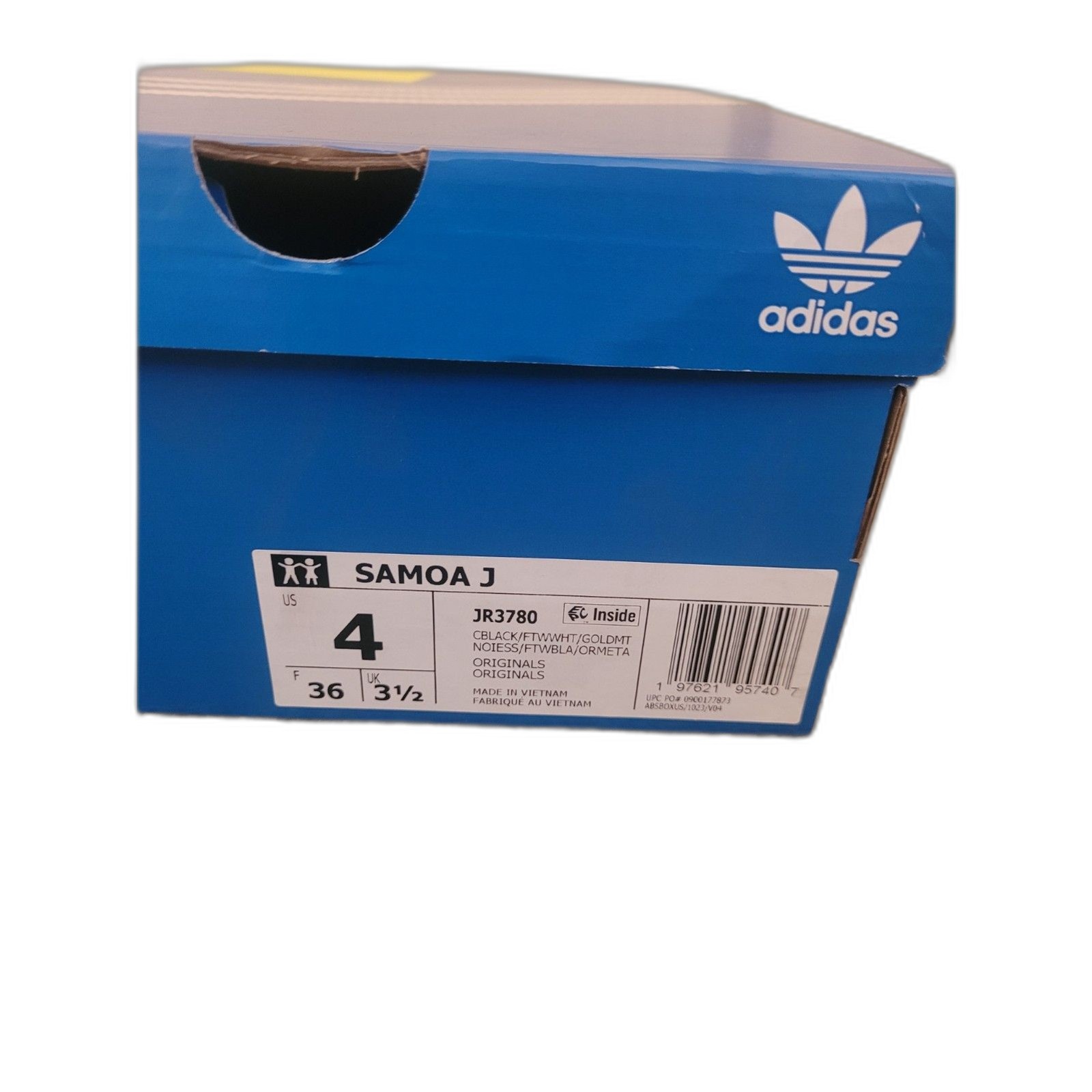 Adidas Samoa J Youth Size 4 Black White Gold Sneakers JR3780 New in Box