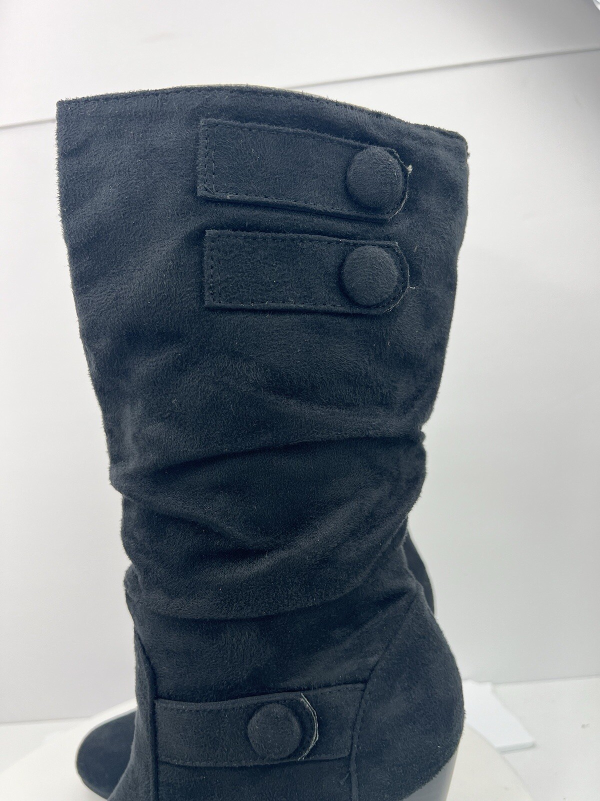 Bay Studio Natalie Black Faux Suede Button Detail Mid-Calf Boots Women’s Size 8M