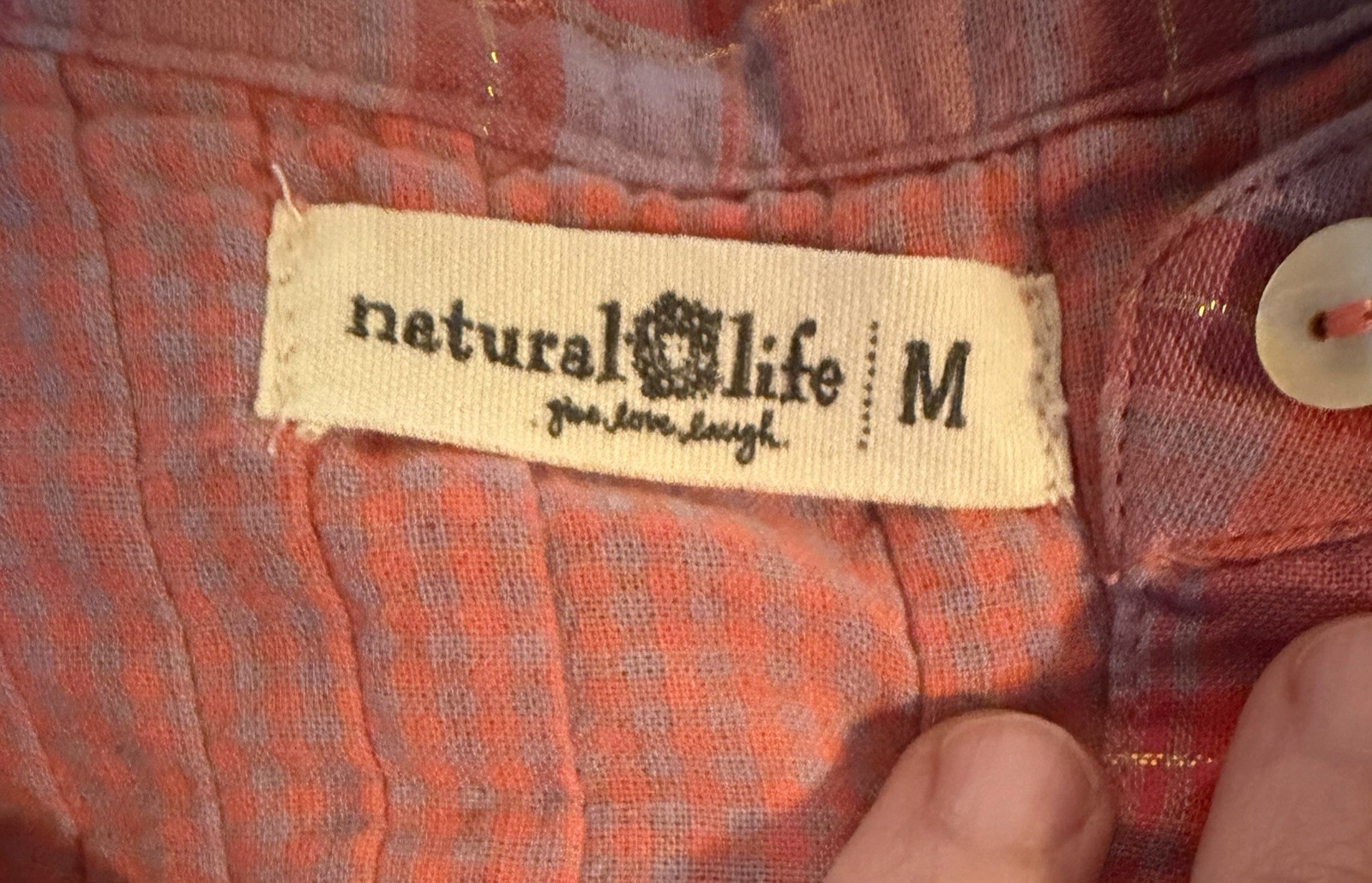 Natural Life Women’s Pink/Purple Plaid Collared Button Front Cotton Blouse M