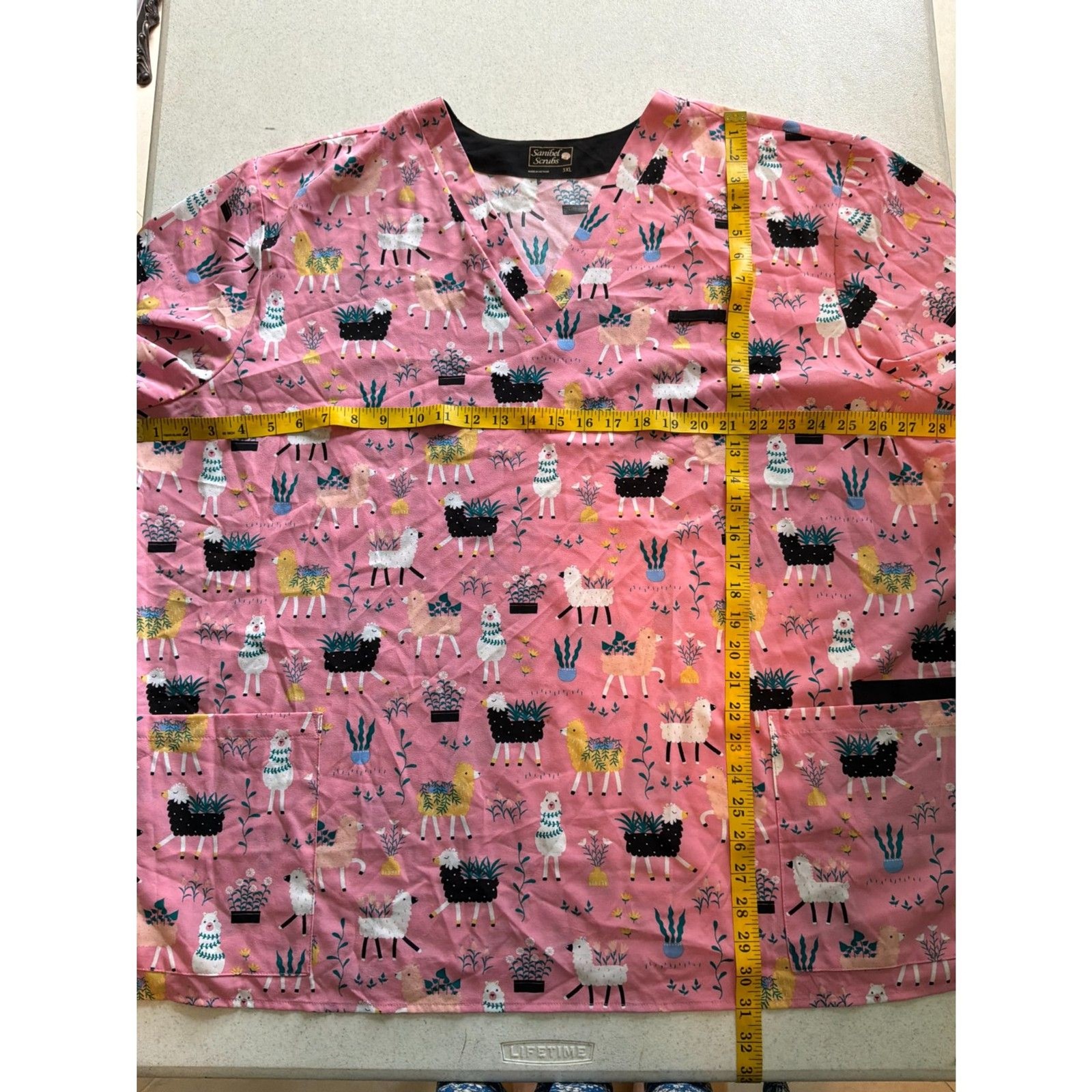 Saibel Scrubs 3XL Pink Lama Polyester Spandex Stretch Comfy Pockets