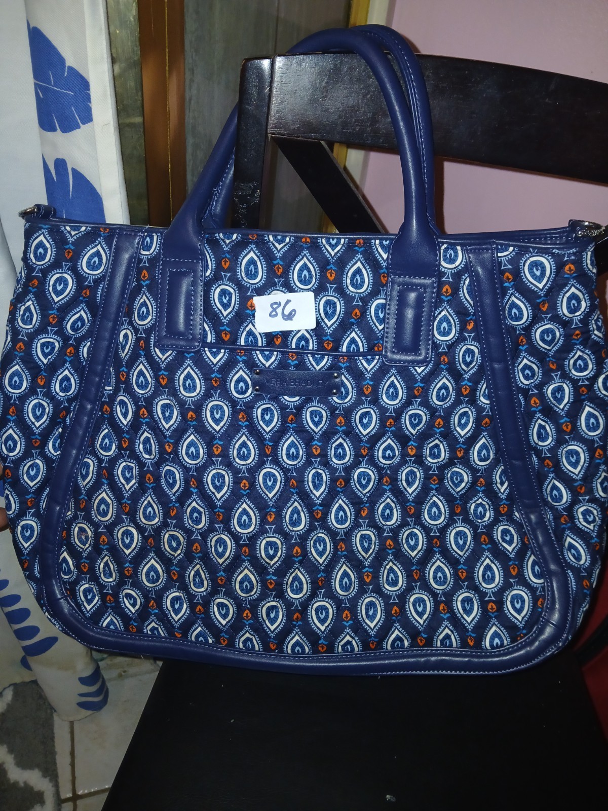 Vera Bradley Women’s Blue/White Paisley Zip Tote w/ Detachable Strap, Pockets