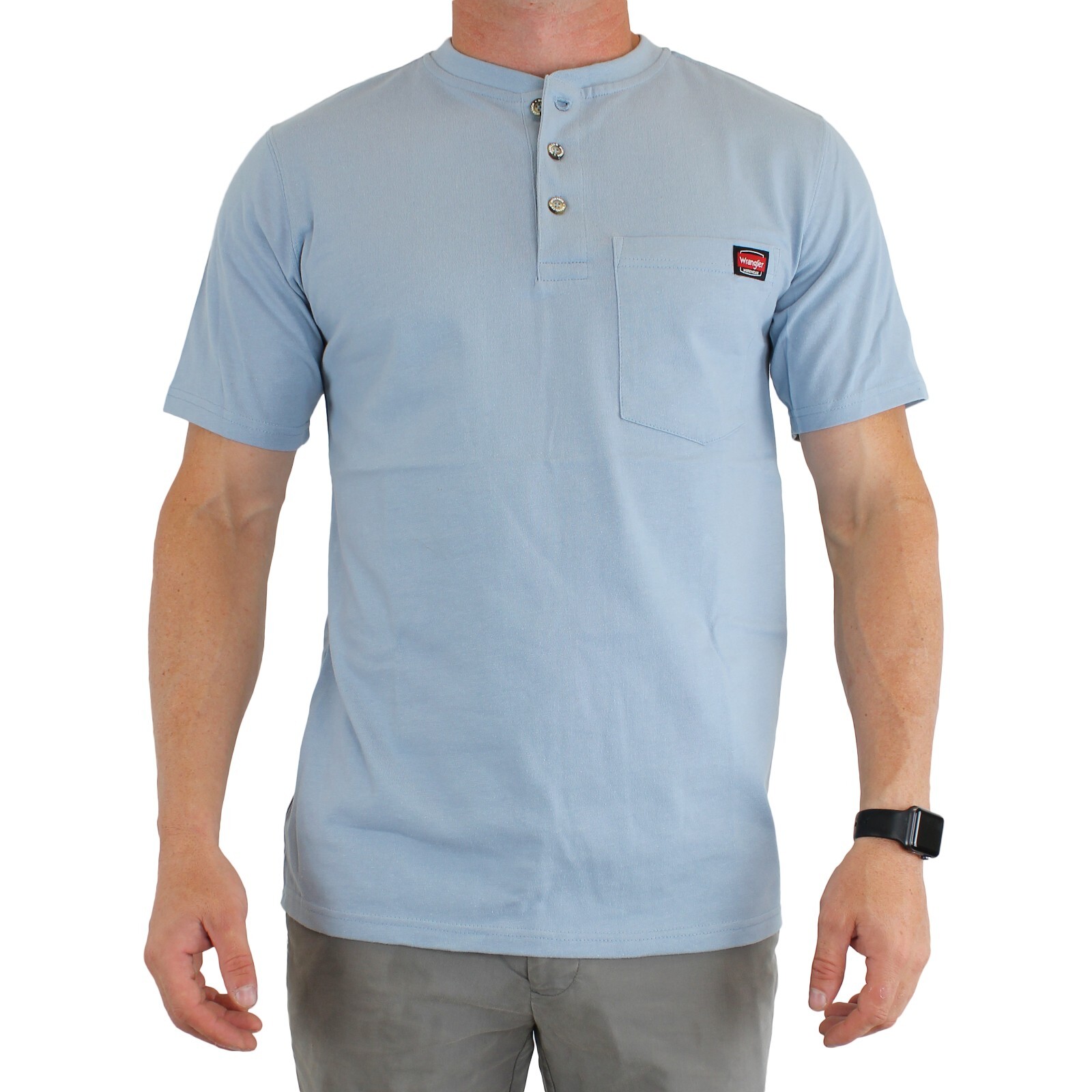 Wrangler Workwear Men’s Henley Shirt Short Sleeve, Casual Fit, One Pocket 55179