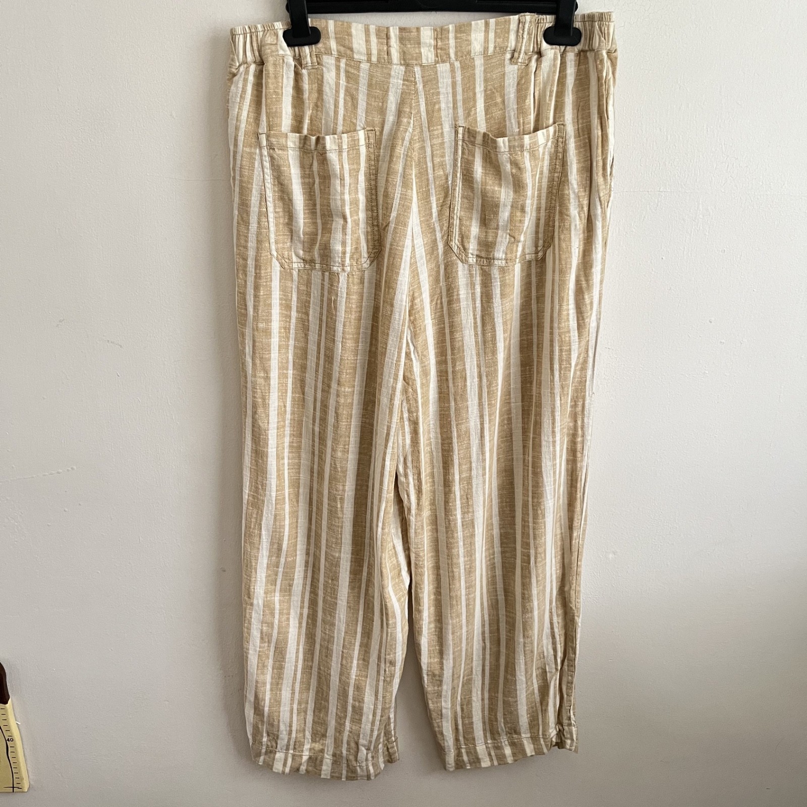 Fat Face Natural Tan Stripe Soft Linen Blend Wide Leg Trousers – Size UK 14 S