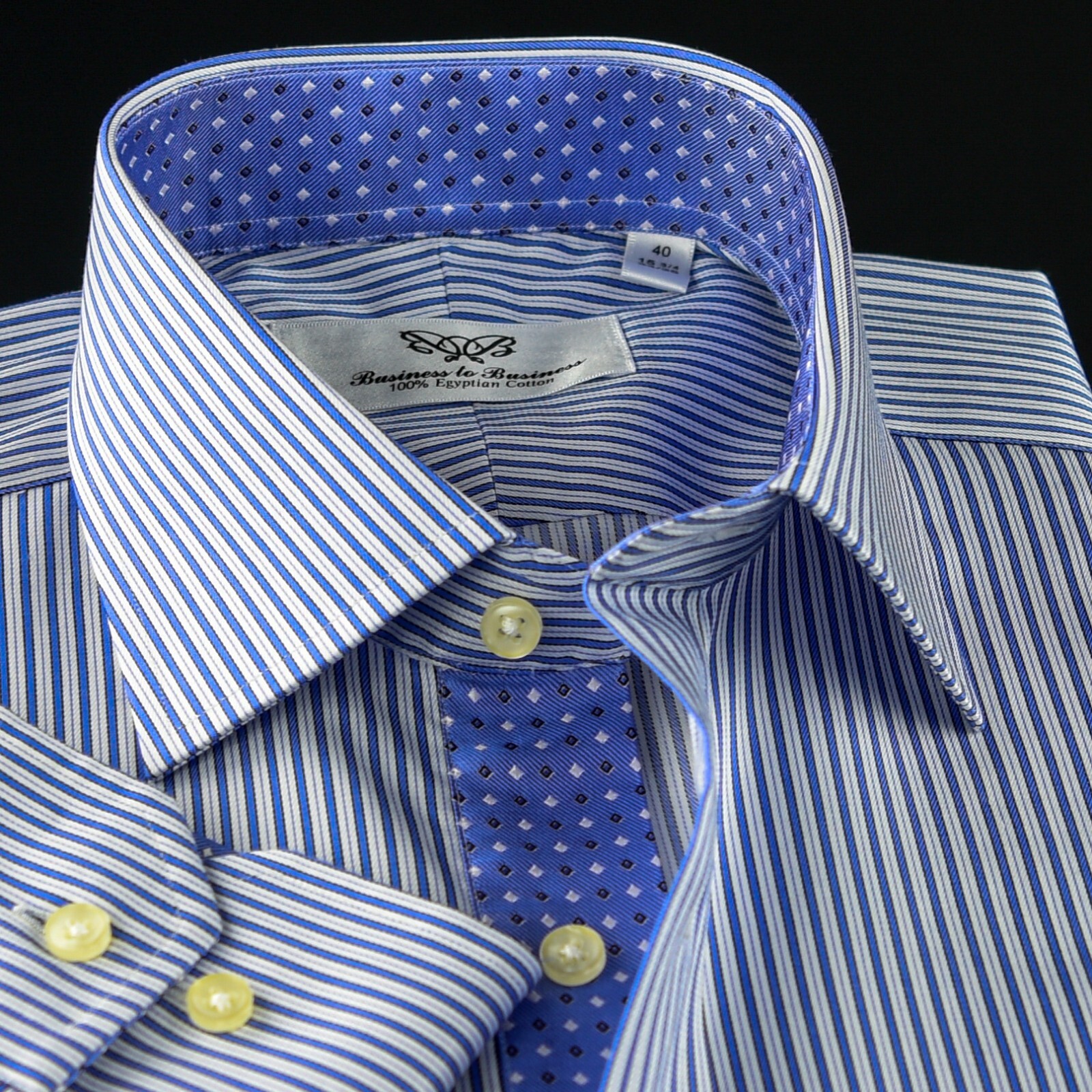 Blue Stripe Formal Business Dress Shirt With Blue Star Inner Lining Design