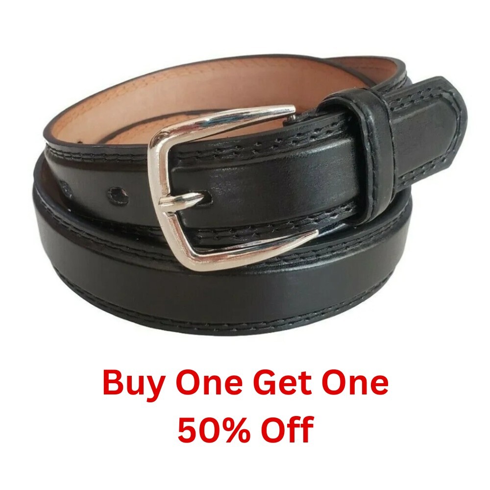 Men’s Leather Casual Dress Plain Black Belt Silver Buckle Size M / L / XL / XXL