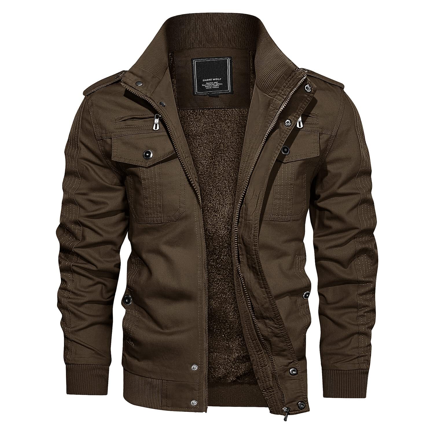 Men’s Winter Cargo Jackets 6 Pockets Warm Cotton Windproof Bomber Work Jacket