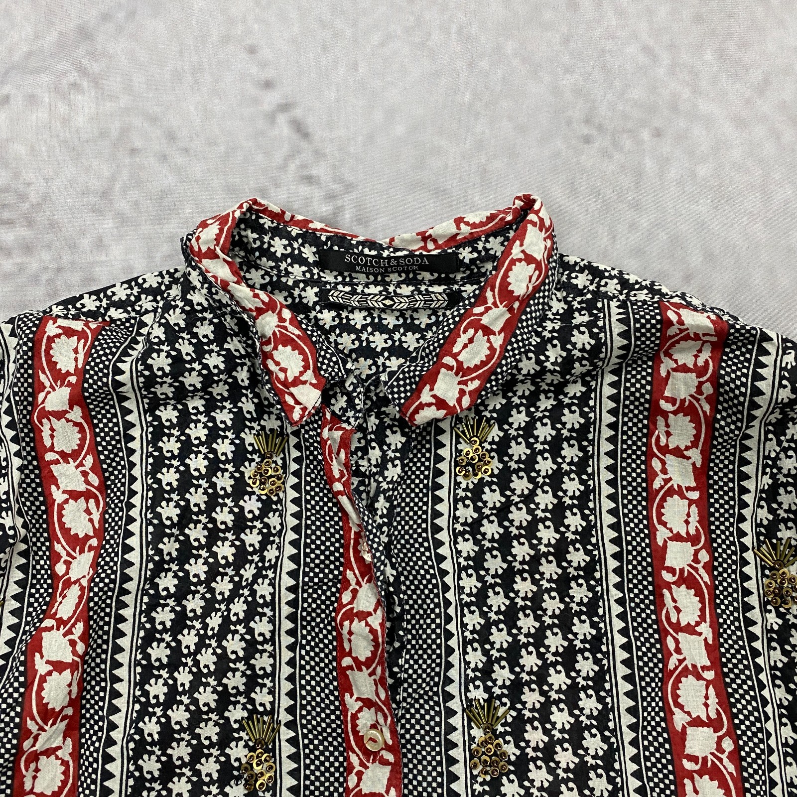 Scotch & Soda Printed Cotton Shirt Embellished Long Sleeve Button Up Size M (2)