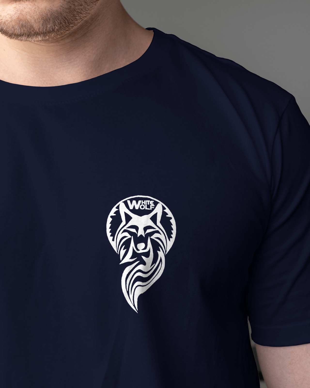 Men’s T-shirt White Wolf Logo/Back Regular Size Lovely Birthday Gift Streetwear