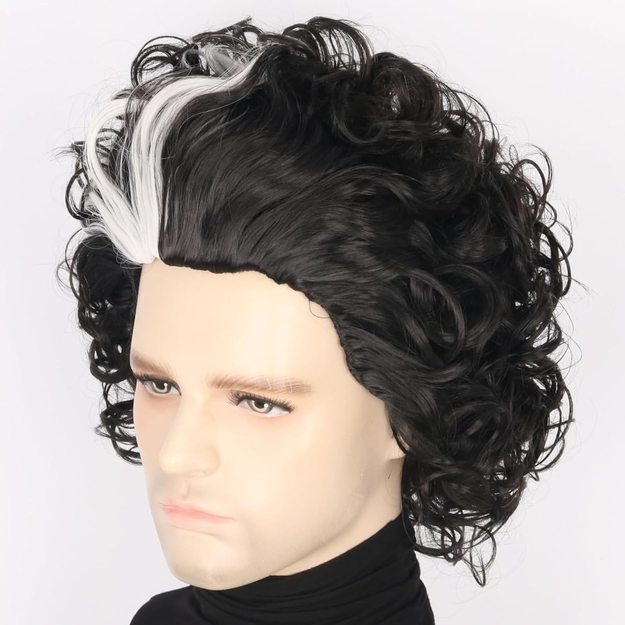 Black White Streak Curly Wig for Men Halloween Cosplay Costume Party Synthetic H