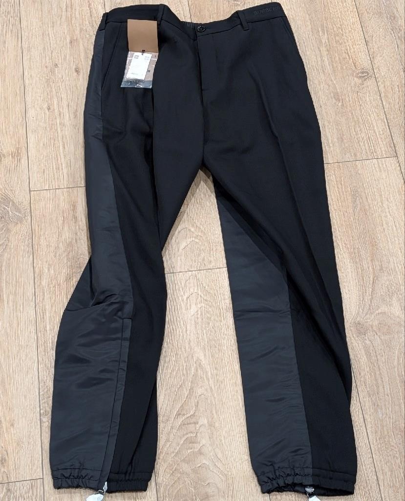 $1050 Mens Burberry “Springwood” Two-Tone Tapered Trousers Pants Black 50 US 34