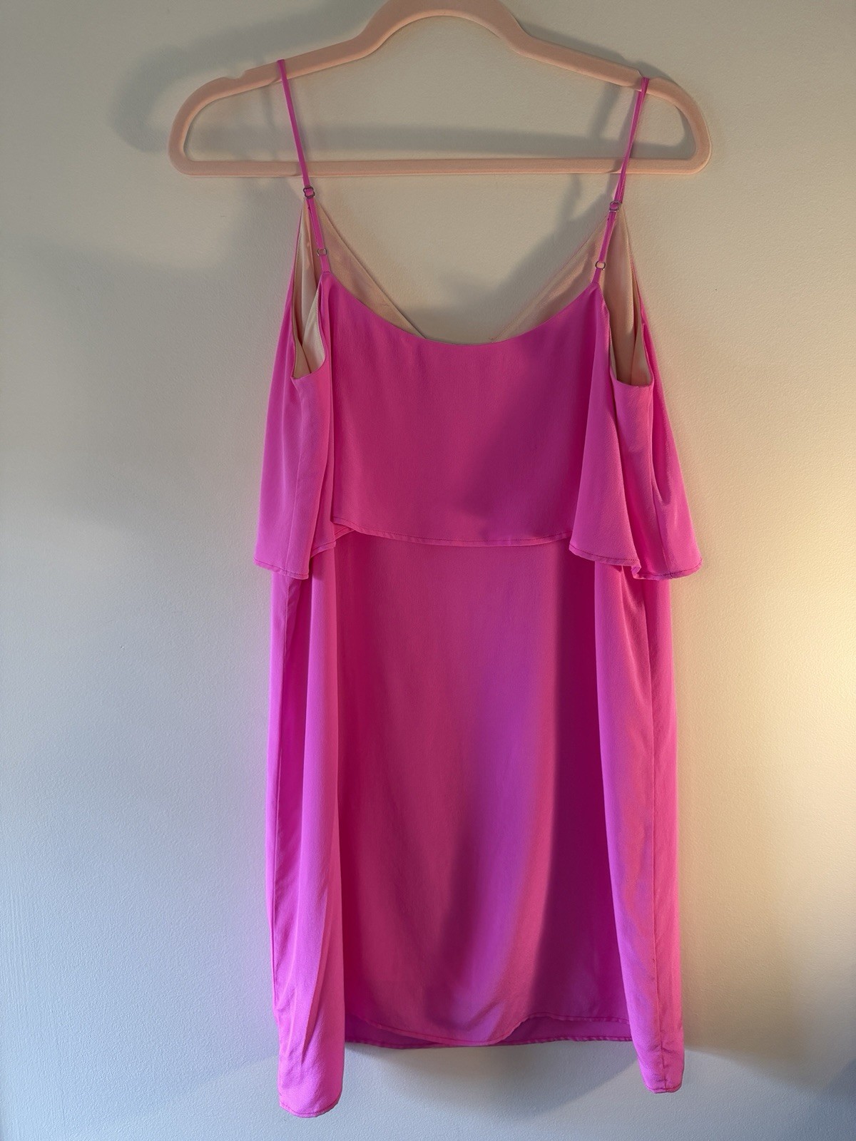 Lavender Brown 100% Silk Dress Size Small Pink Ruffle Mini Made USA