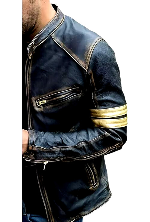 Men’s Leather Jacket Motorcycle Distressed Café Racer Black Genuine Lambskin