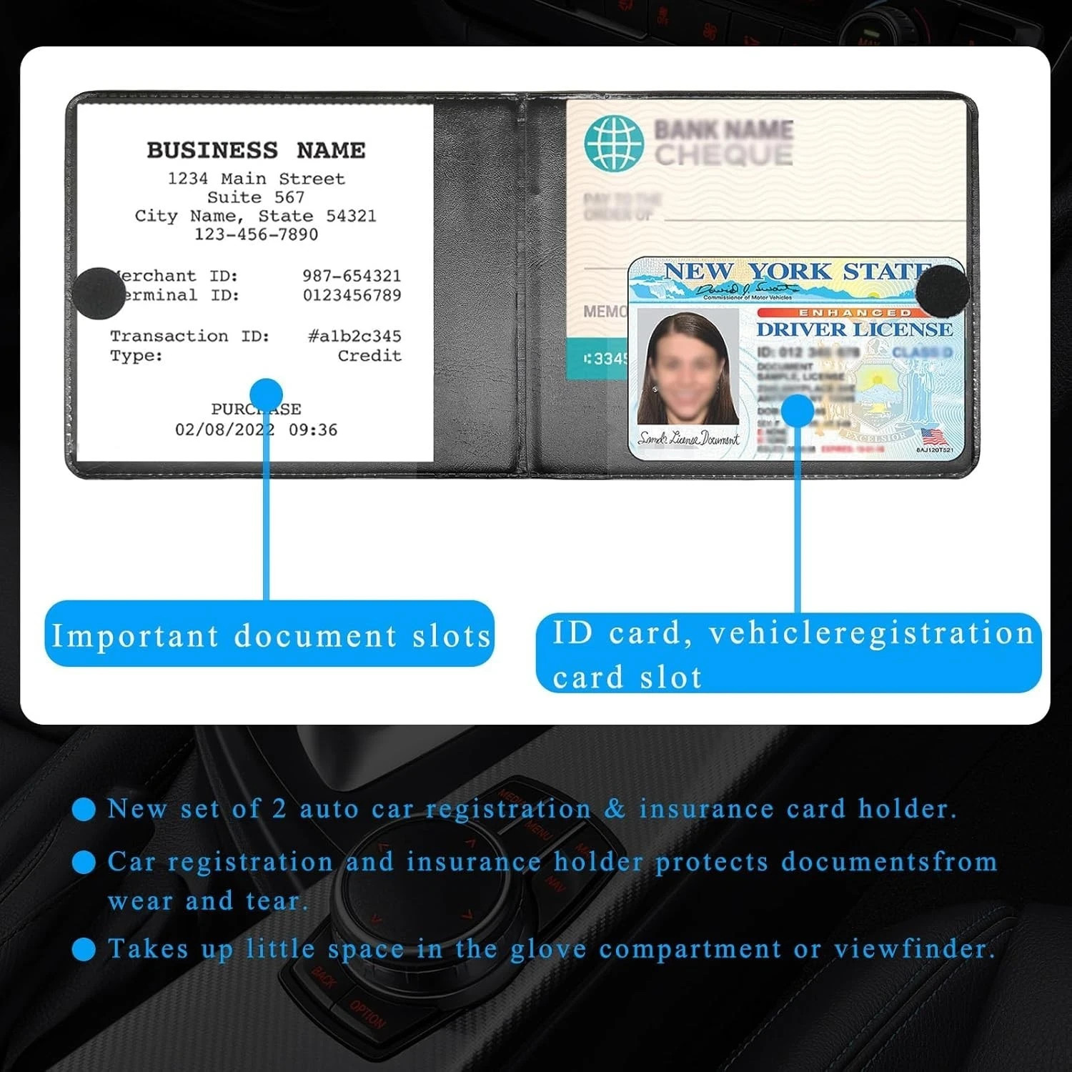2PCS Car Registration and Insurance Holder, 10.55”×4.8” Essential Auto Card .
