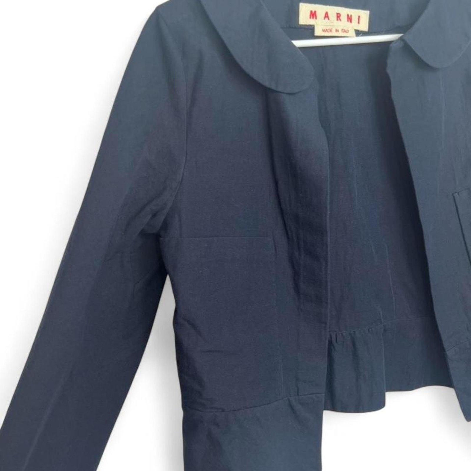 Marni Womens Navy Cropped Jacket Peter Pan Collar Womens IT 42 Parisian Chic