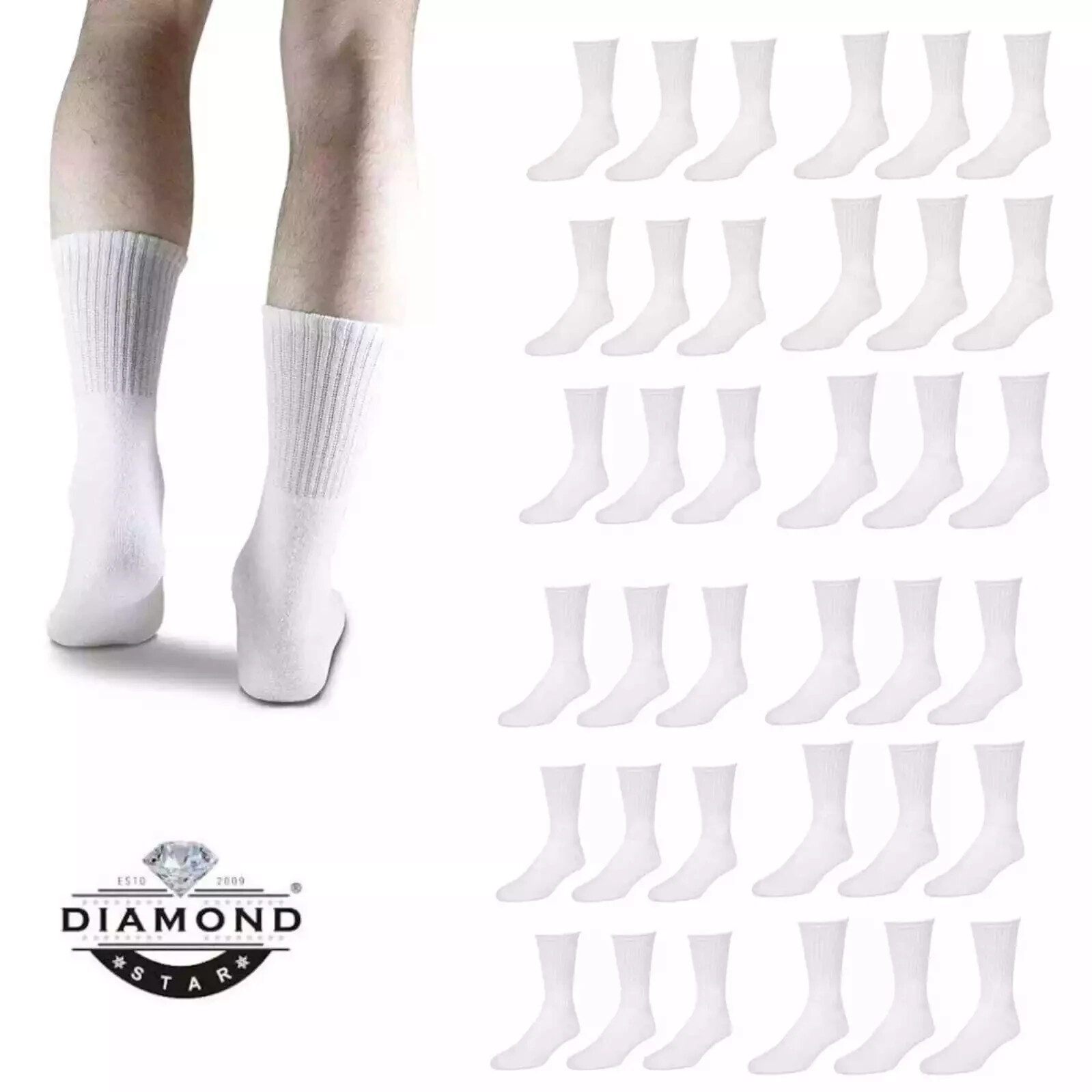 12 Pairs Men Solid Sports Crew Socks Work Athletic Casual Cotton Size 9-11 10-13