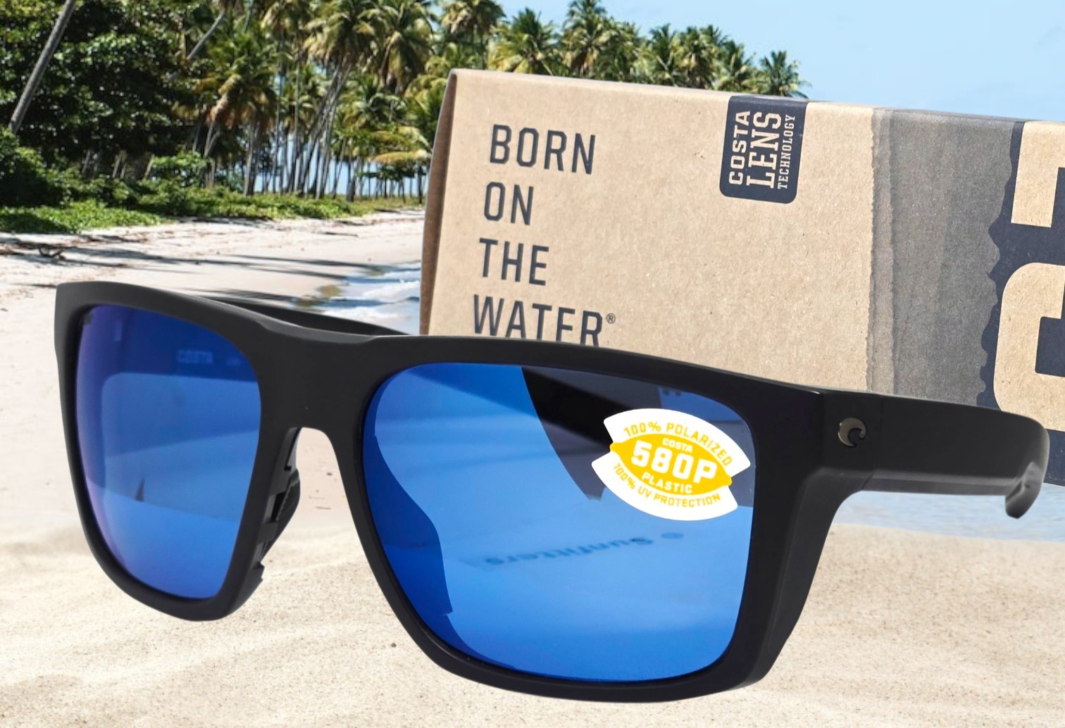 COSTA DEL MAR matte black/blue mirror LIDO polarized 580P sunglasses NEW IN BOX!